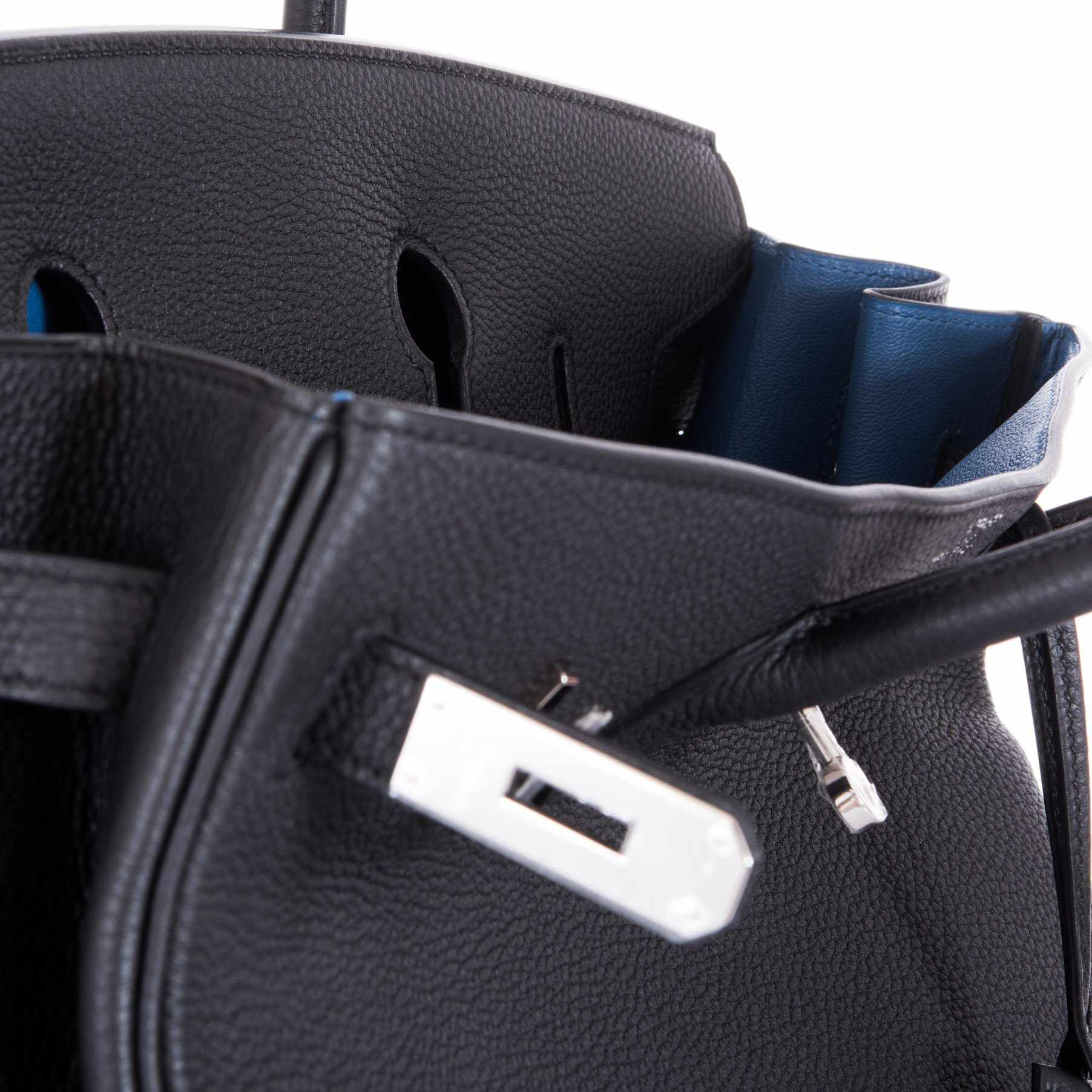 Hermès Birkin 35 Black Togo Verso Blue Agate Chevre Palladium Hardware