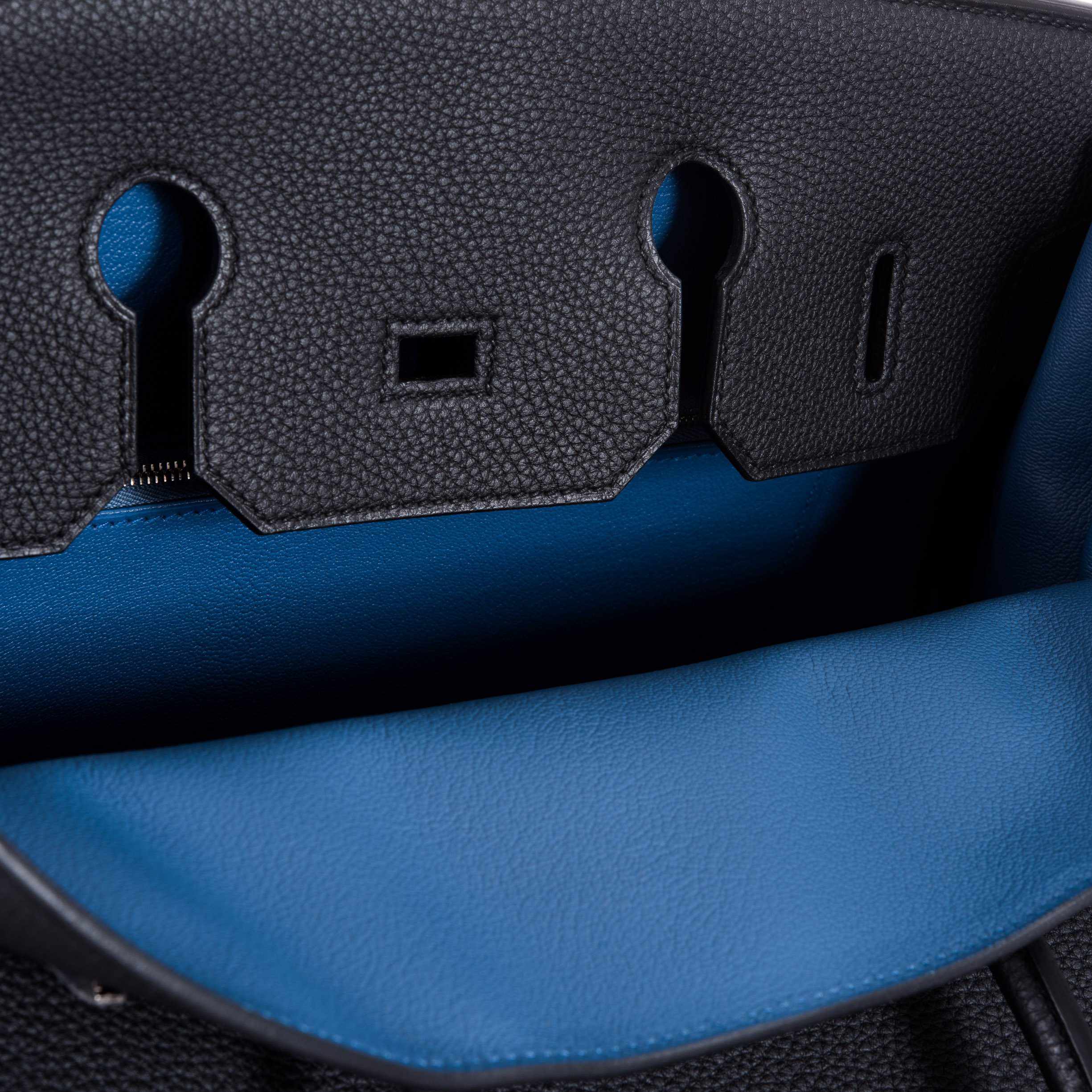 Hermès Birkin 35 Black Togo Verso Blue Agate Chevre Palladium Hardware