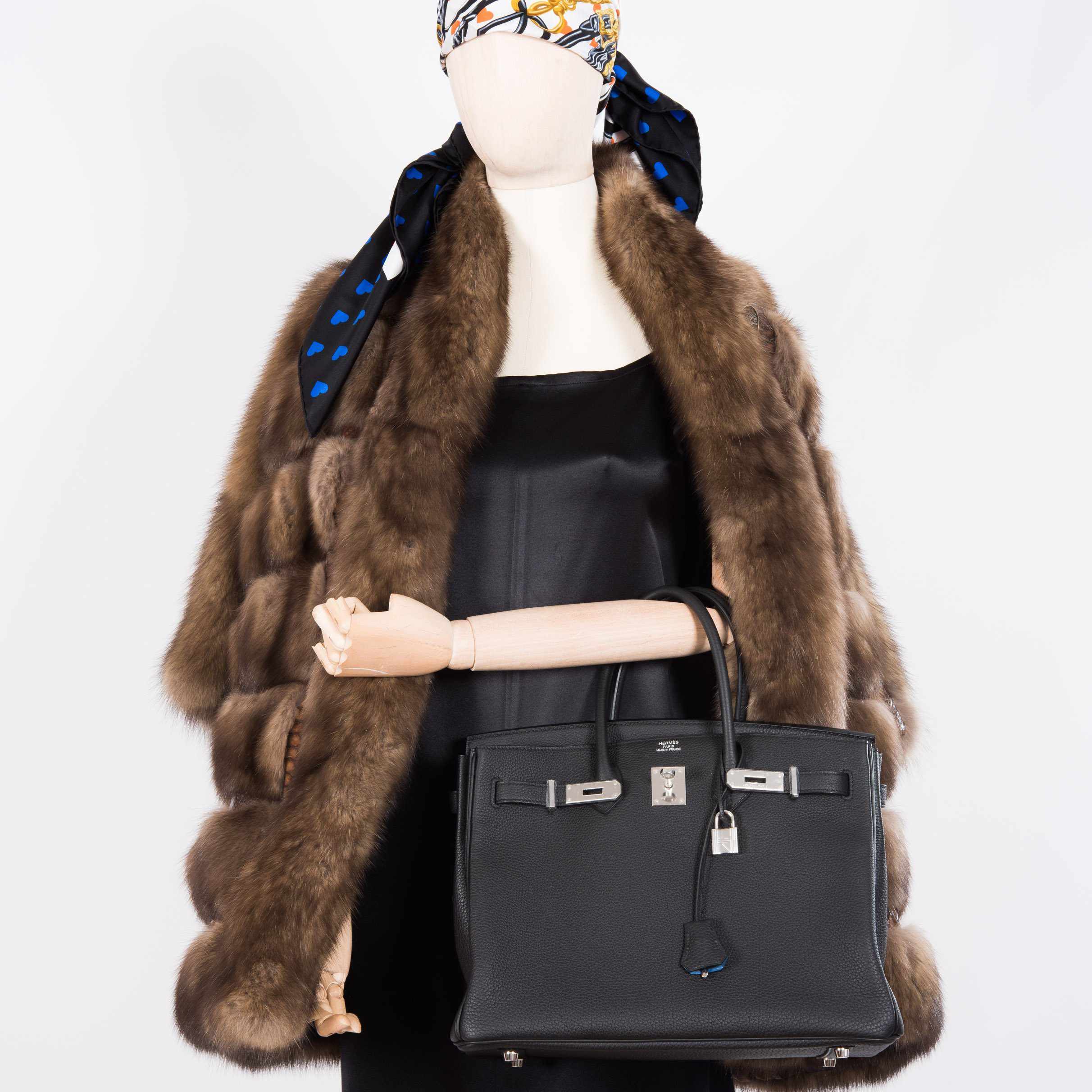 Hermès Birkin 35 Black Togo Verso Blue Agate Chevre Palladium Hardware