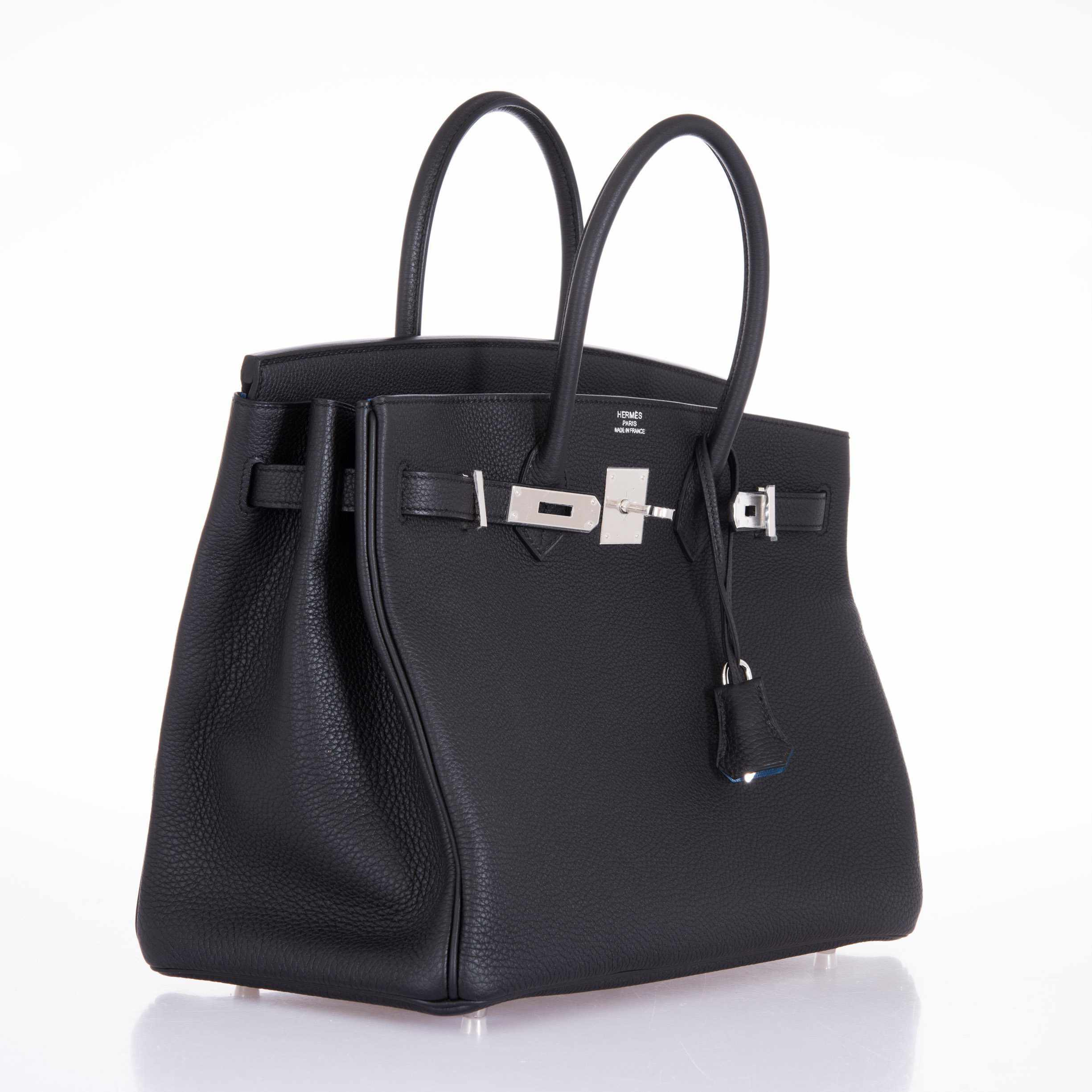 Hermès Birkin 35 Black Togo Verso Blue Agate Chevre Palladium Hardware