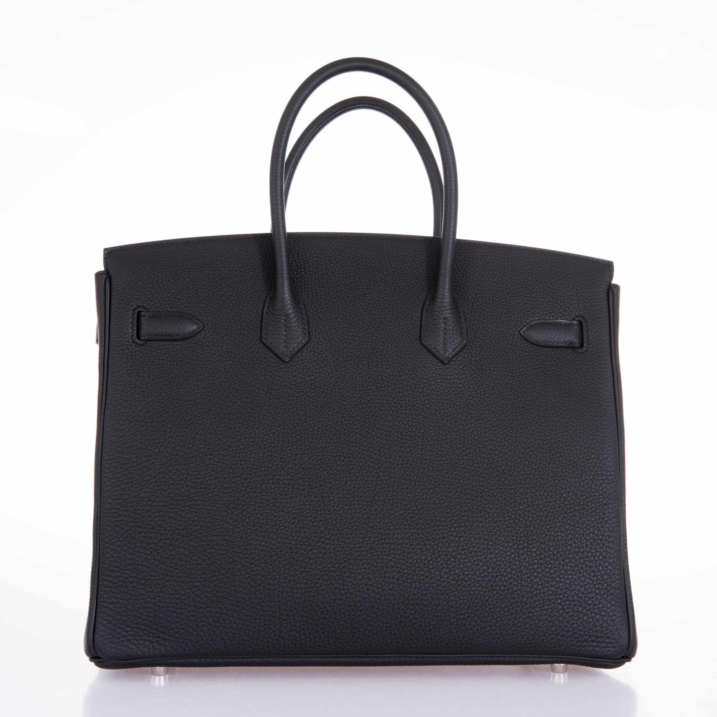 Hermès Birkin 35 Black Togo Verso Blue Agate Chevre Palladium Hardware