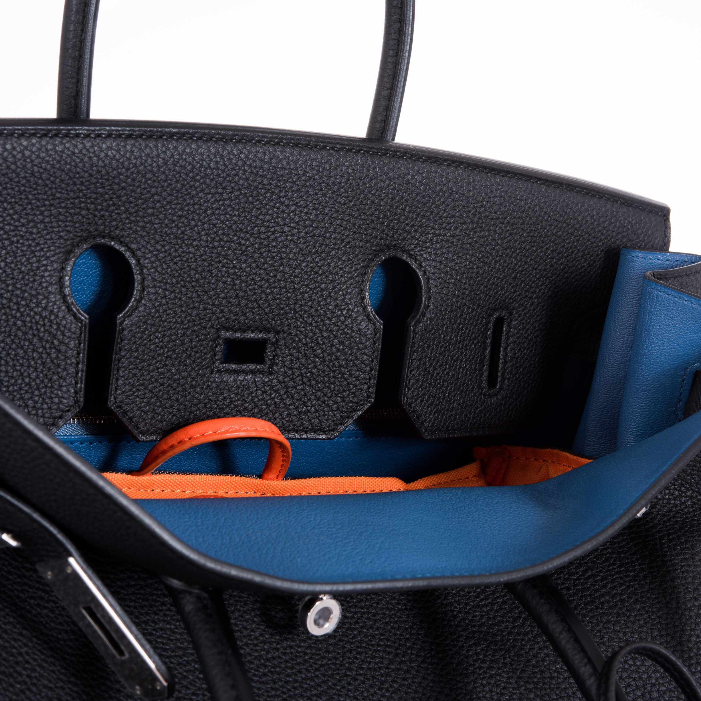 Hermès Birkin 35 Black Togo Verso Blue Agate Chevre Palladium Hardware