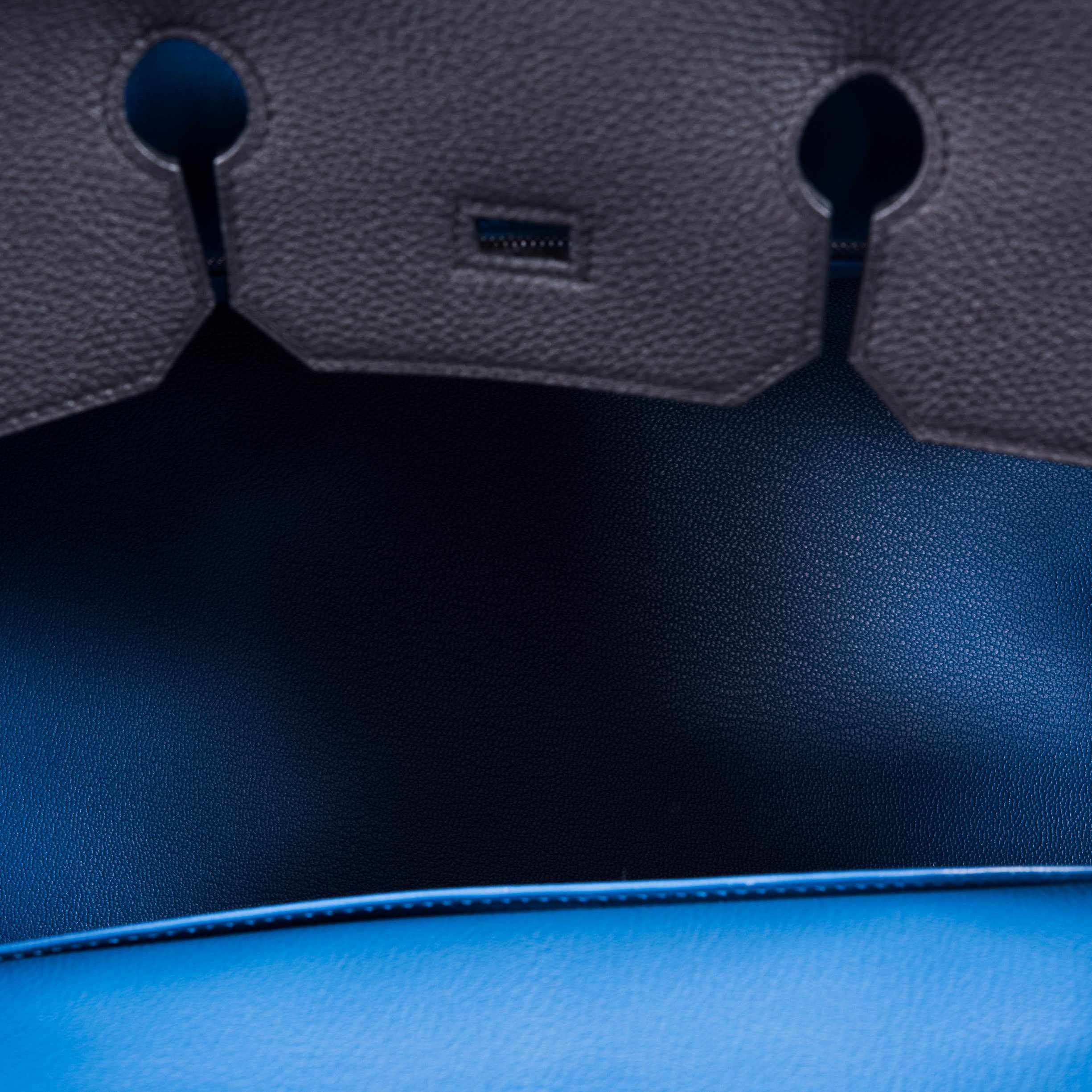 Hermès Birkin 35 Black Togo Verso Blue Agate Chevre Palladium Hardware