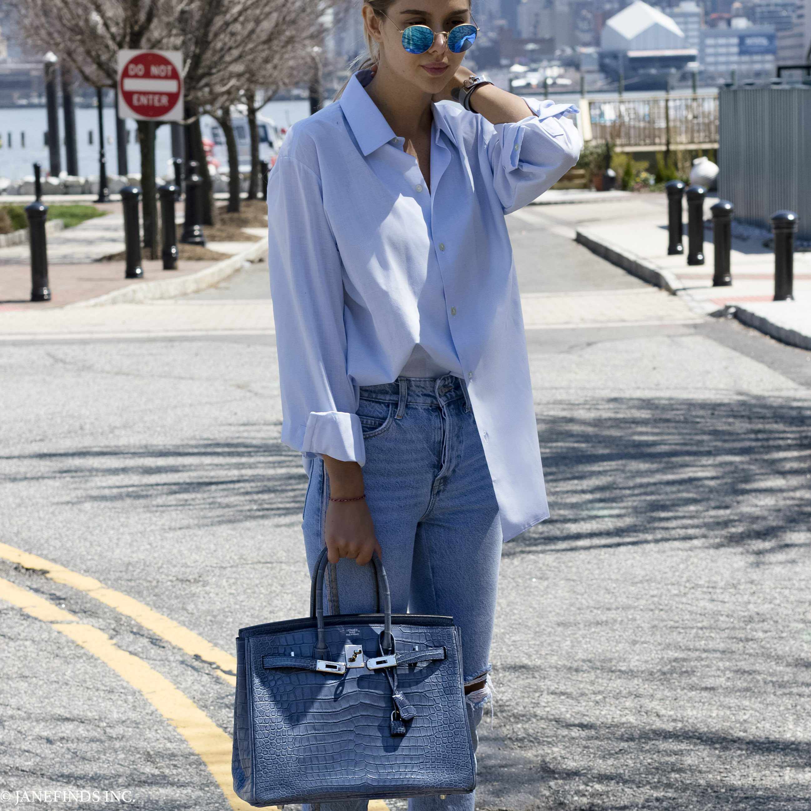 Hermès Birkin 35 Bleu Brighton Porosus Crocodile Palladium Hardware