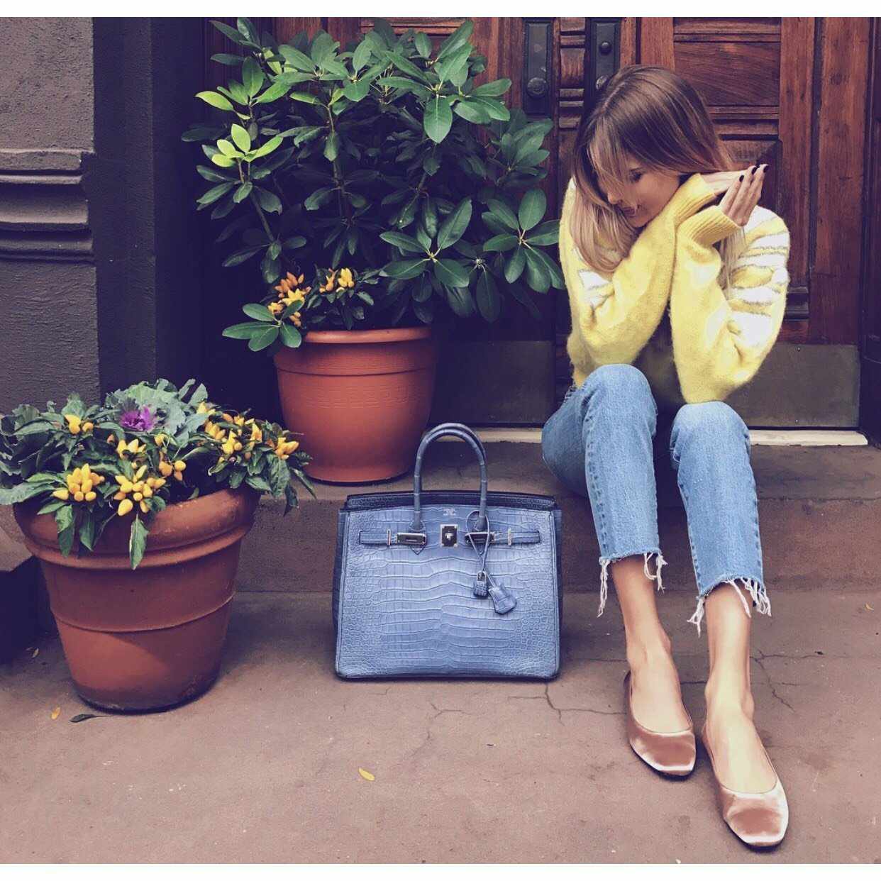 Hermès Birkin 35 Bleu Brighton Porosus Crocodile Palladium Hardware