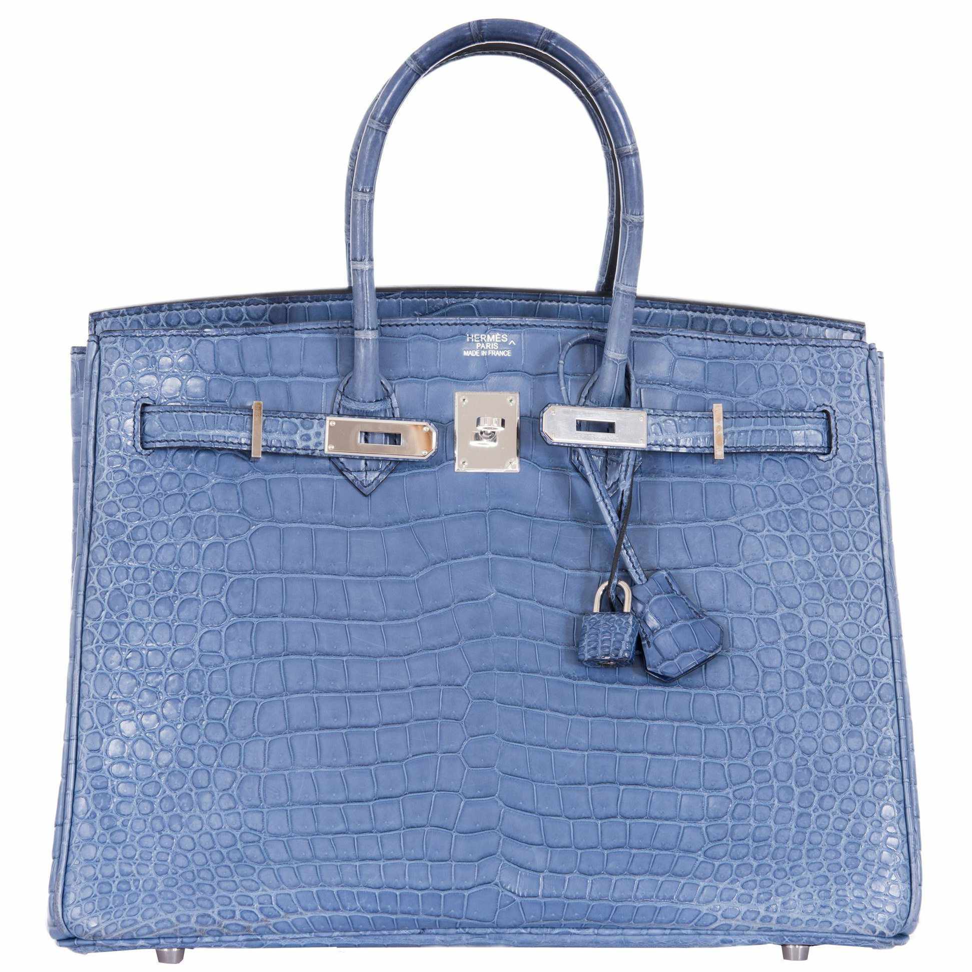 Hermès Birkin 35 Bleu Brighton Porosus Crocodile Palladium