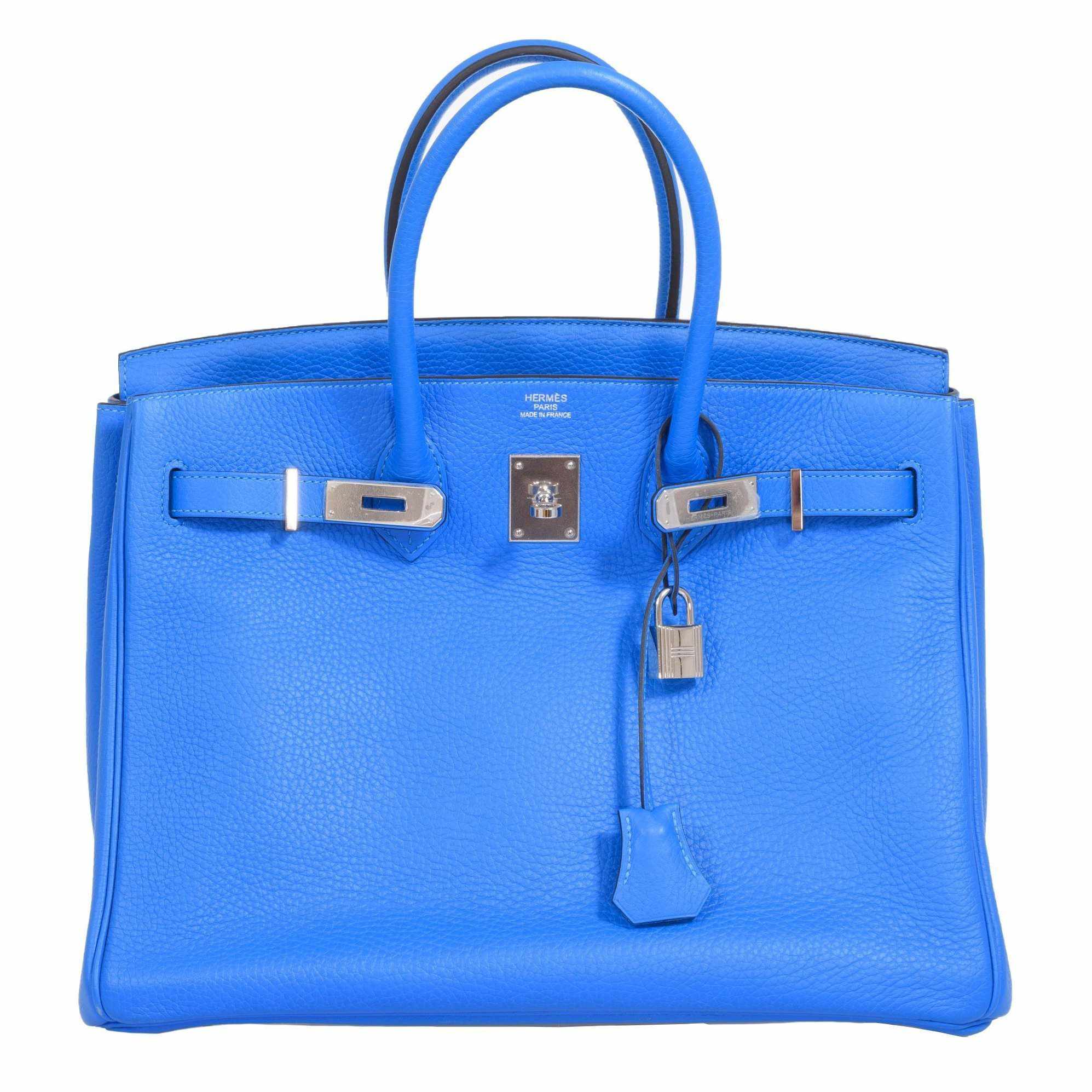 Hermes Kelly e Handbag Blue Clemence with Palladium Hardware