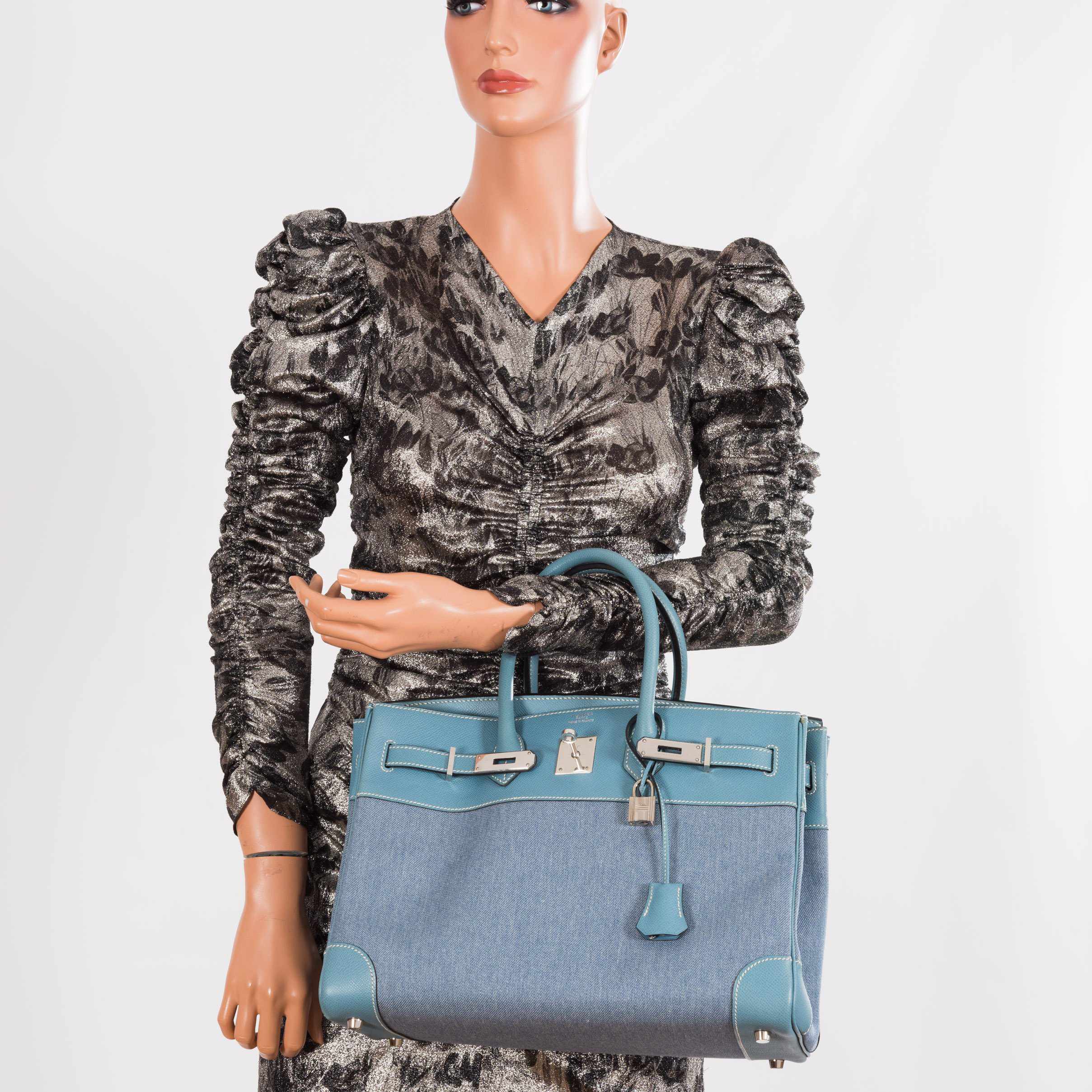 Hermès Birkin 35 Blue Denim And Blue Jean Epsom Contrast Stitching Palladium Hardware