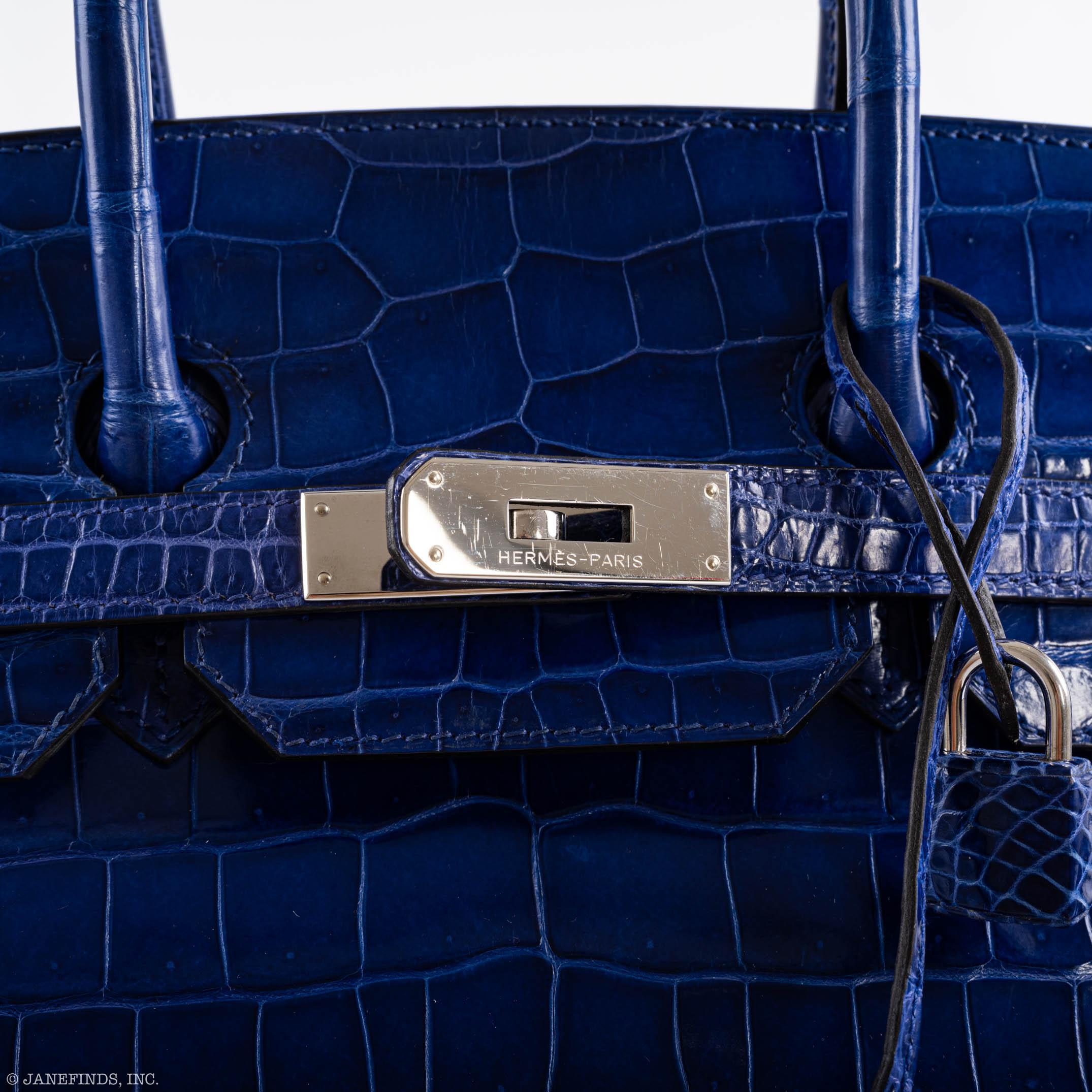 Hermès Birkin 35 Blue Electric Porosus Crocodile Palladium Hardware - 2012, P Square