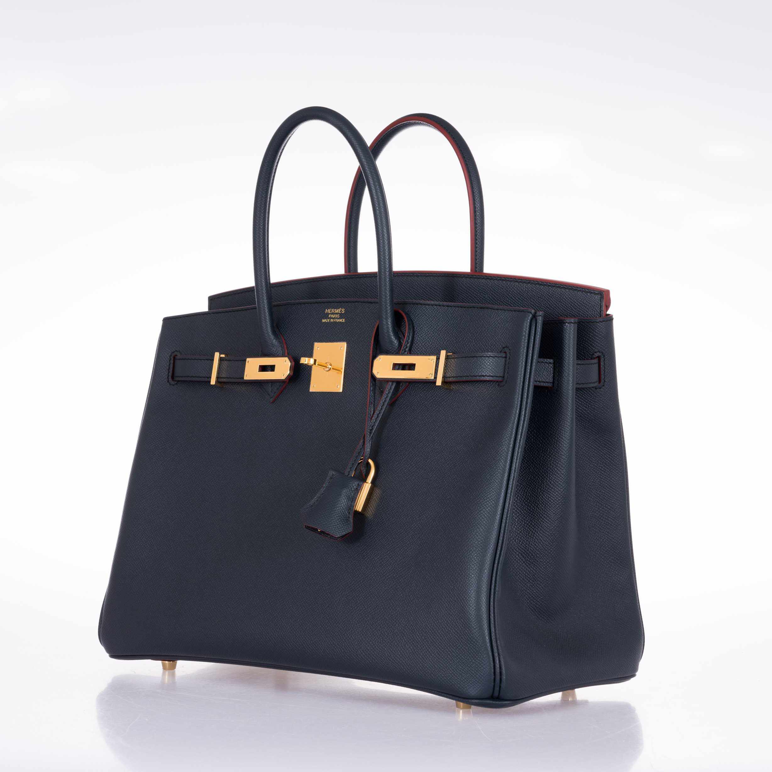 Hermès Birkin 35 Blue Indigo Contour Rouge H Epsom Gold Hardware