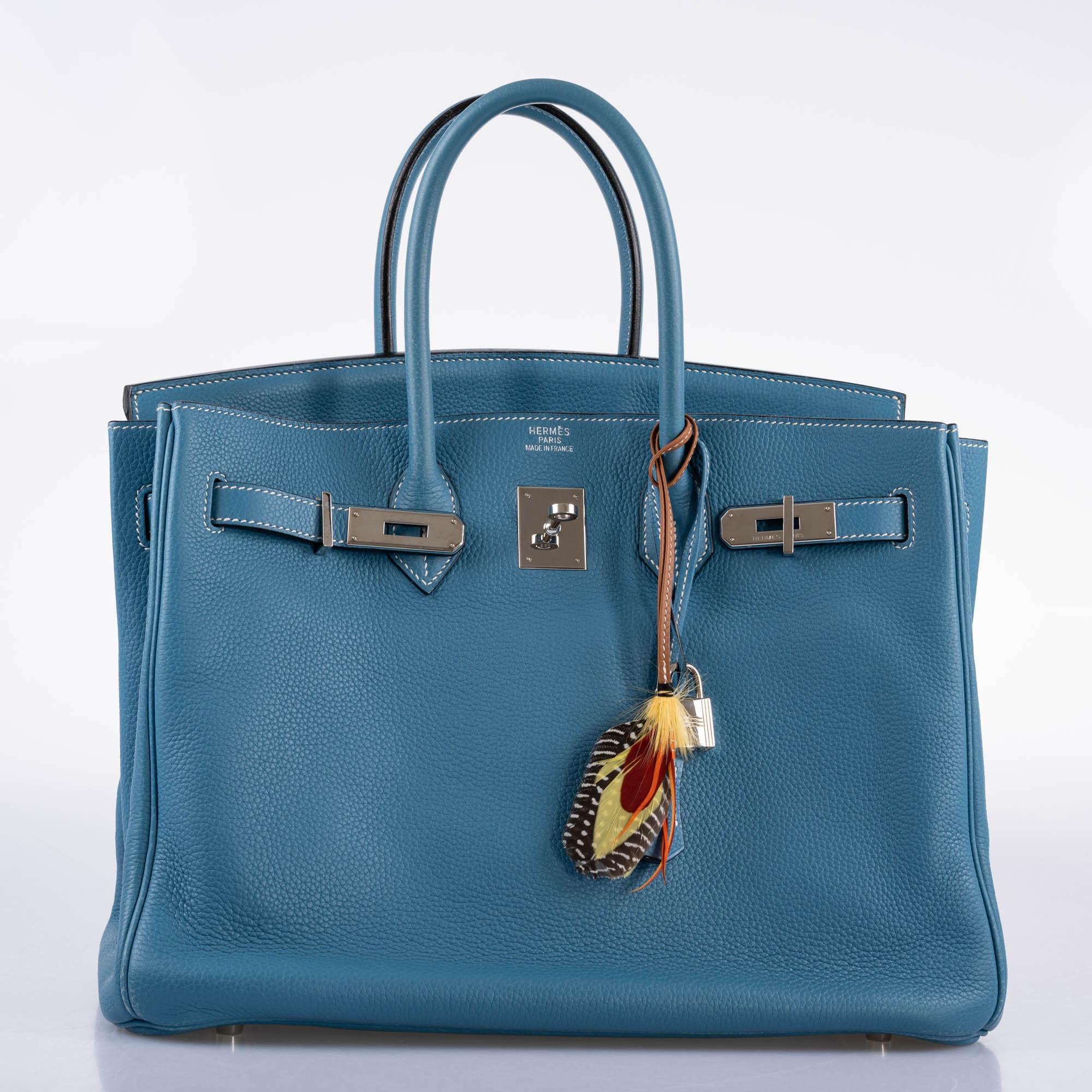 Hermès Birkin 35 Blue Jean Togo with Palladium Hardware - 2008, K Square