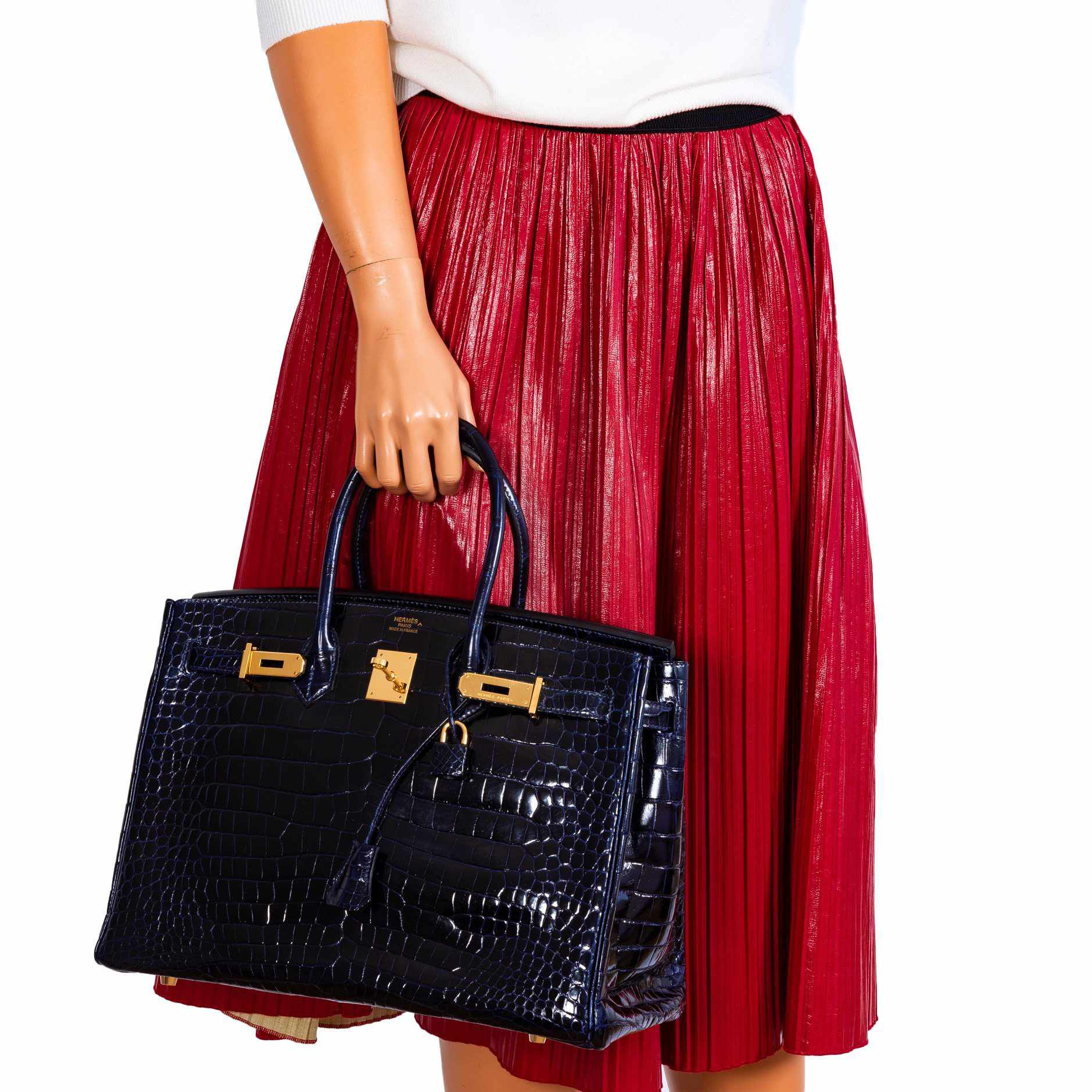 Hermès Birkin 35 Blue Marine Shiny Porosus Crocodile Gold Hardware