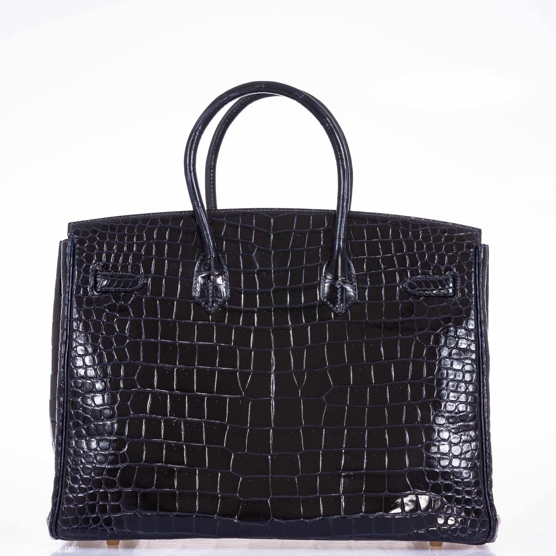 Hermès Birkin 35 Blue Marine Shiny Porosus Crocodile Gold Hardware
