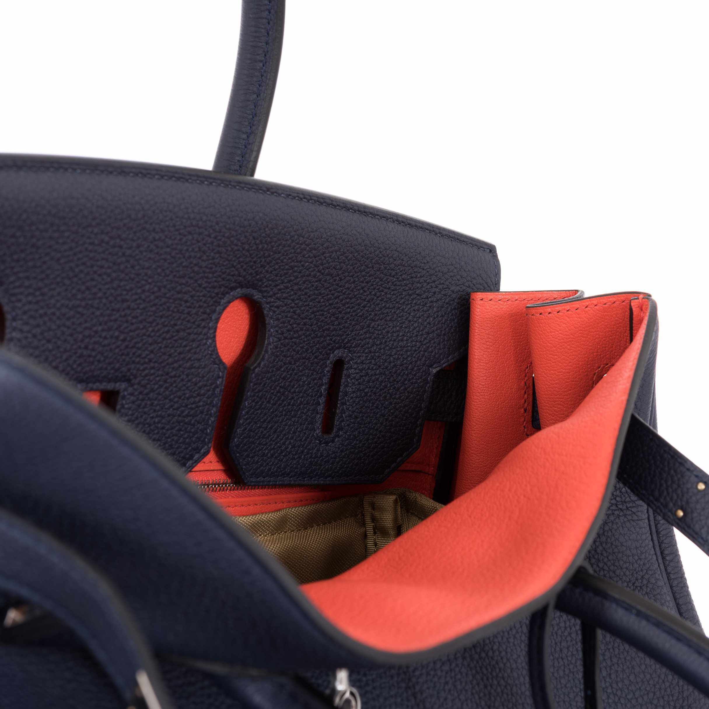 Hermès Birkin 35 Blue Nuit Verso Orange Poppy Togo Palladium Hardware