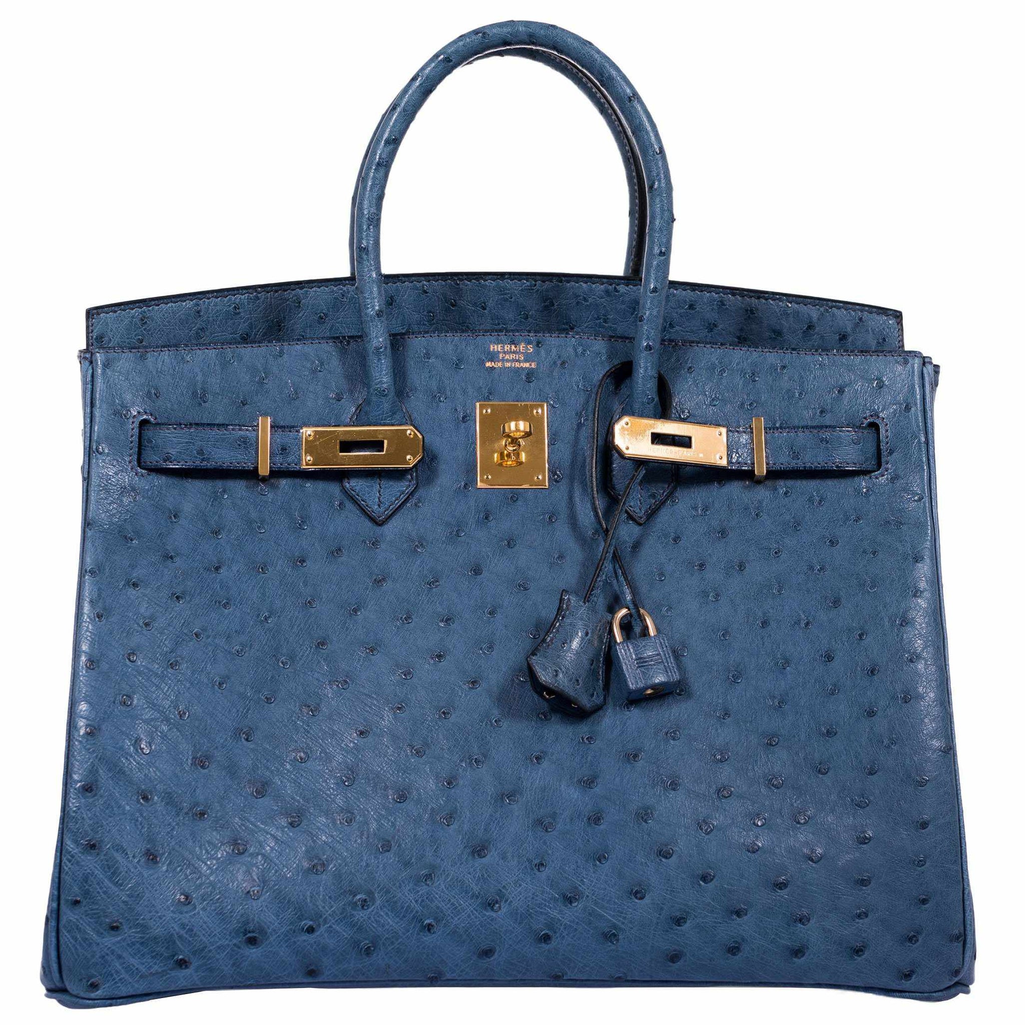 Hermes Kelly II In Blue: Ostrich Handbag
