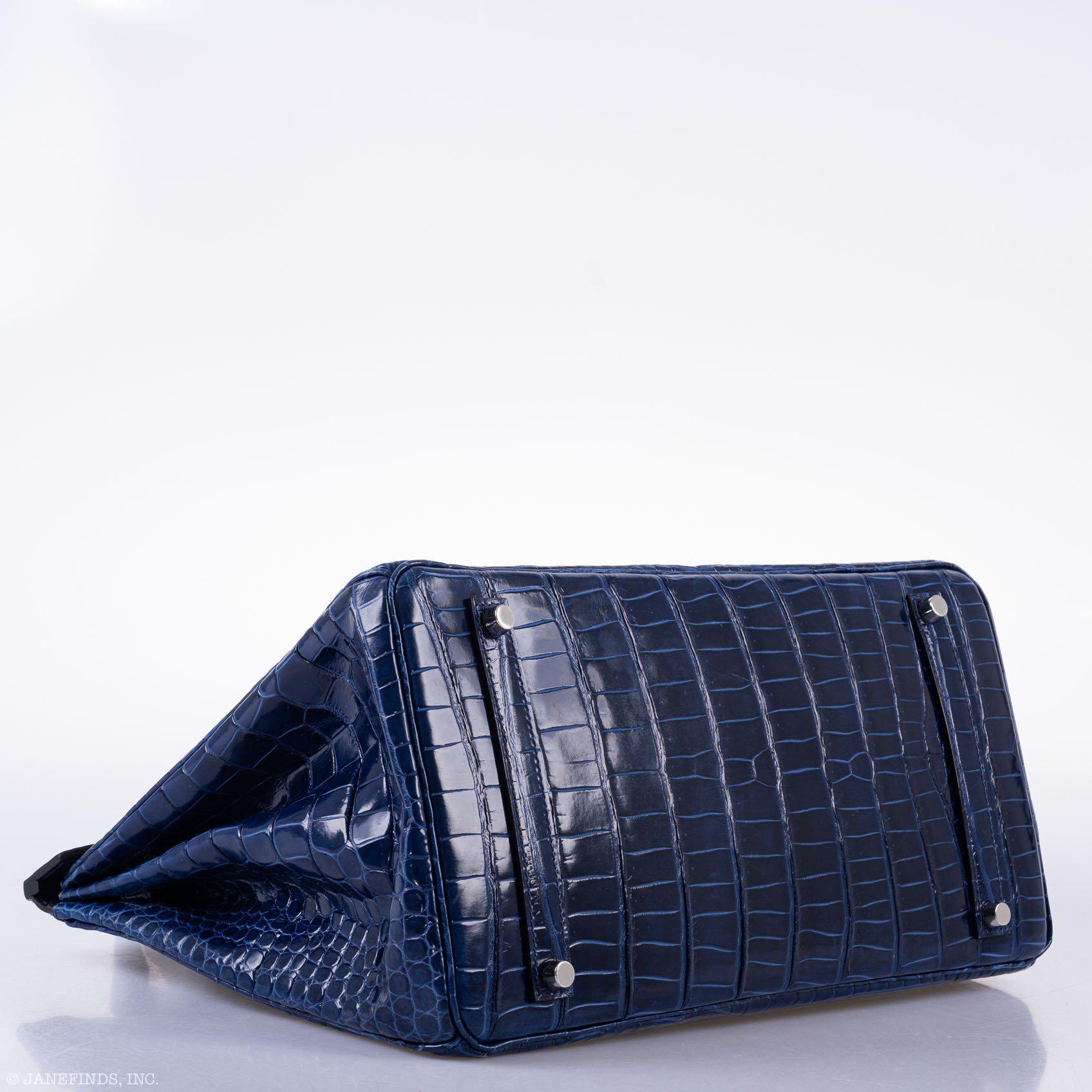 Hermès Birkin 35 Blue Sapphire Porosus Crocodile Palladium Hardware - 2011, O Square
