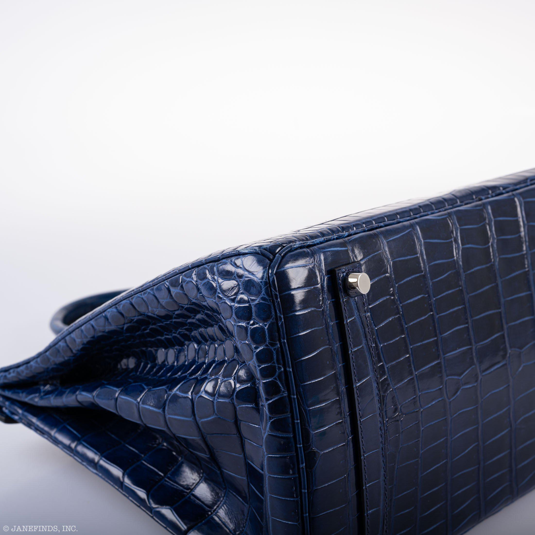 Hermès Birkin 35 Blue Sapphire Porosus Crocodile Palladium Hardware - 2011, O Square