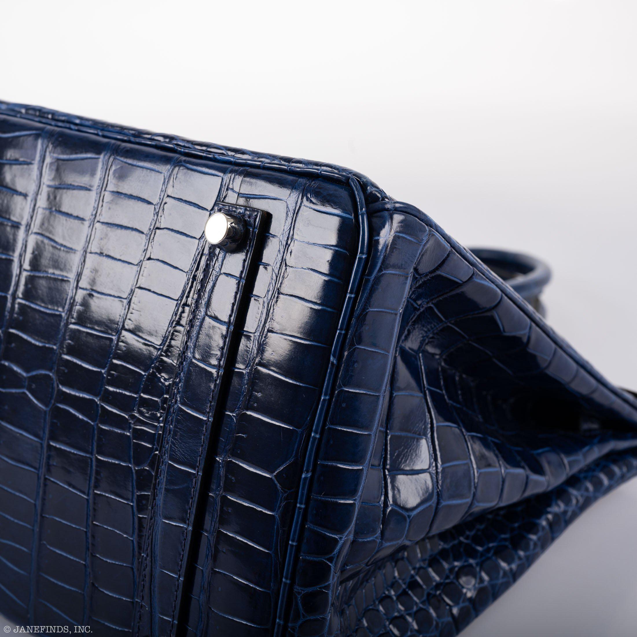 Hermès Birkin 35 Blue Sapphire Porosus Crocodile Palladium Hardware - 2011, O Square