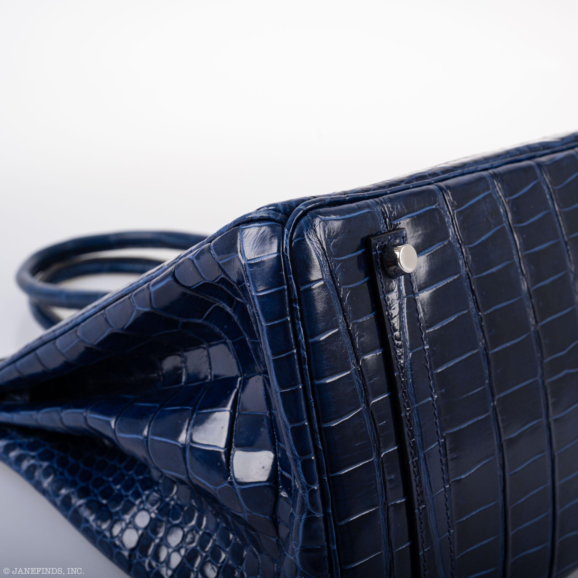 Hermès Birkin 35 Blue Sapphire Porosus Crocodile Palladium Hardware - 2011, O Square