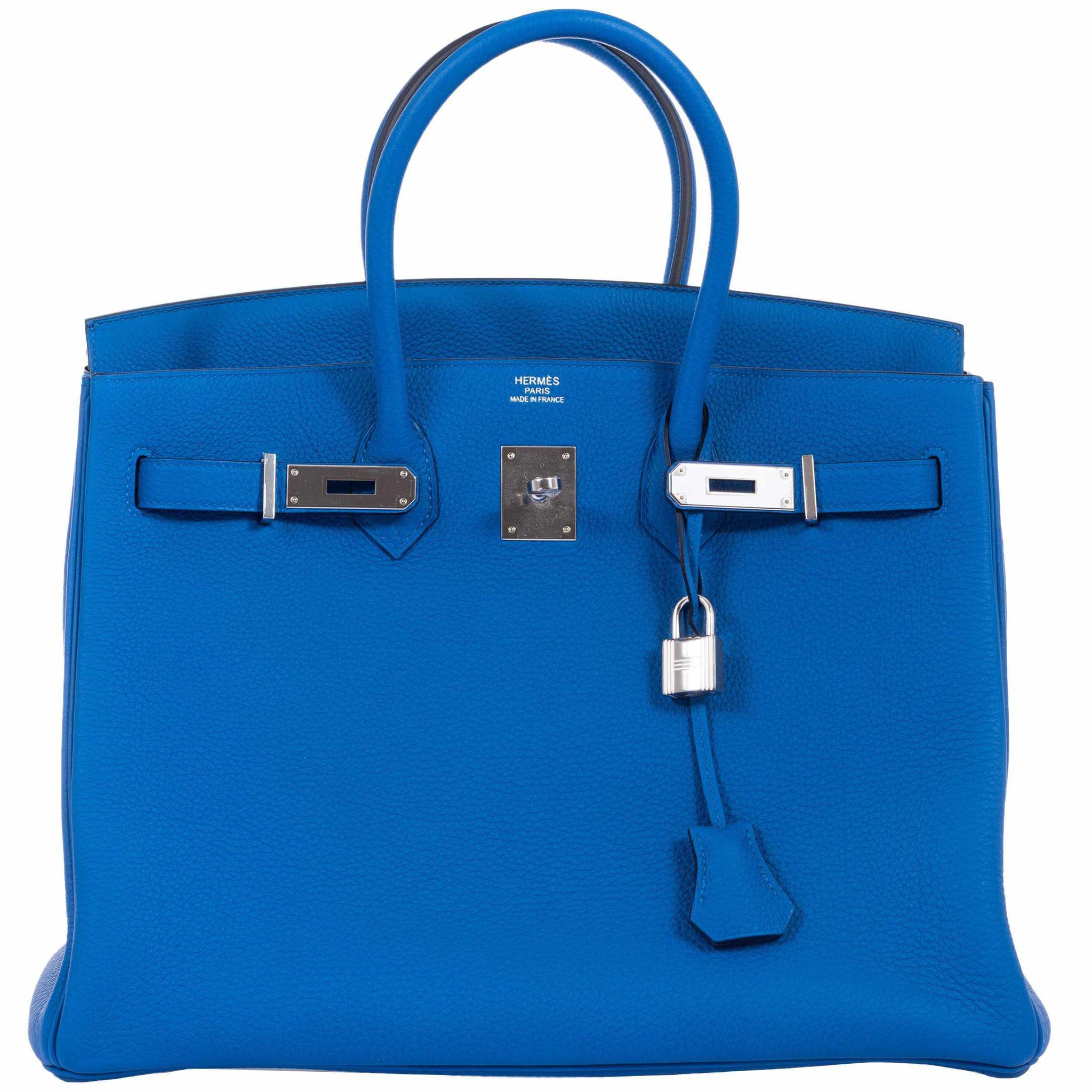 Hermès Birkin Fray 35 In Ecru Toile And Bleu Saphir Swift With Palladium  Hardware in Blue