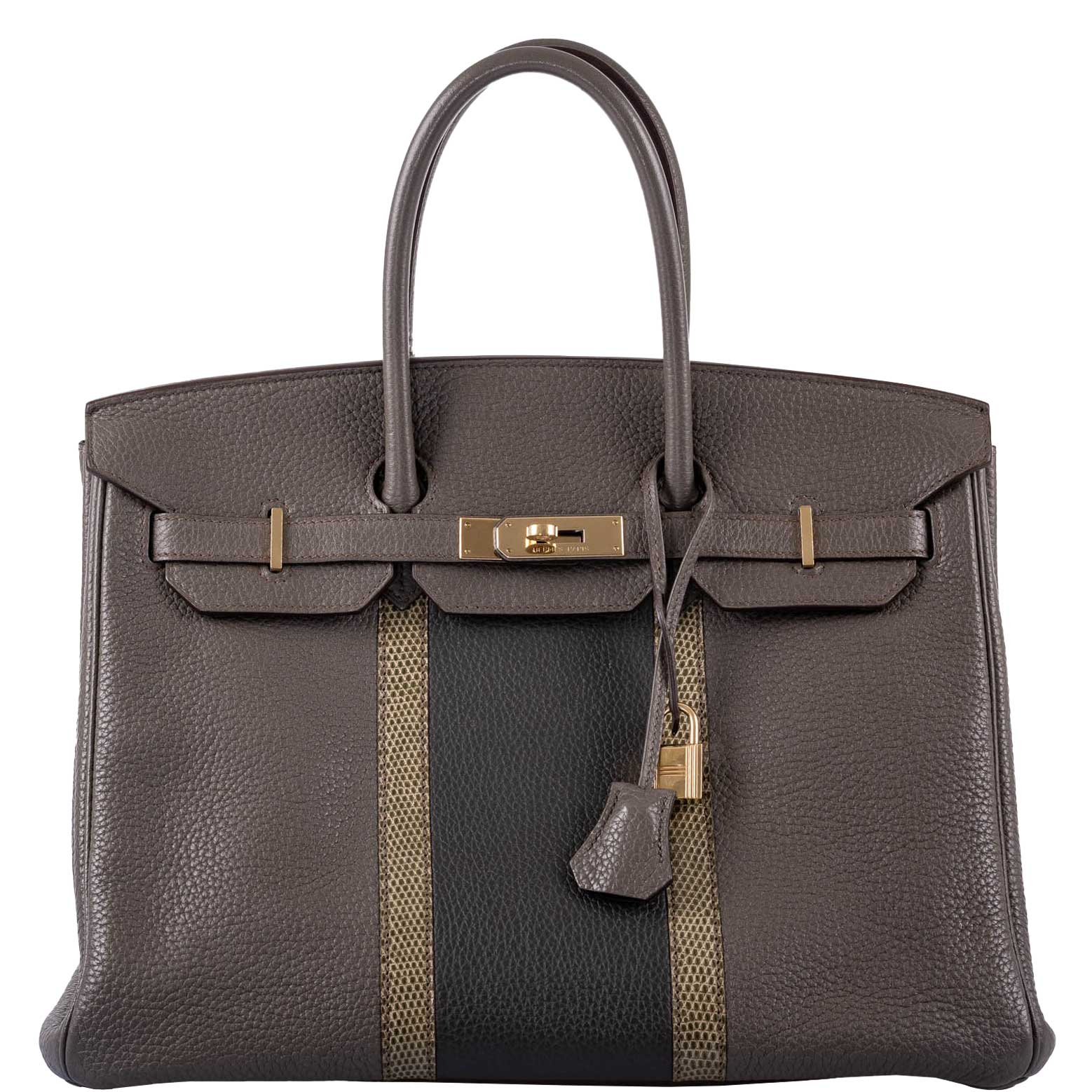Hermès Birkin 35 Club Etain & Graphite Clemence Gris Fonce Lizard Permabrass Hardware