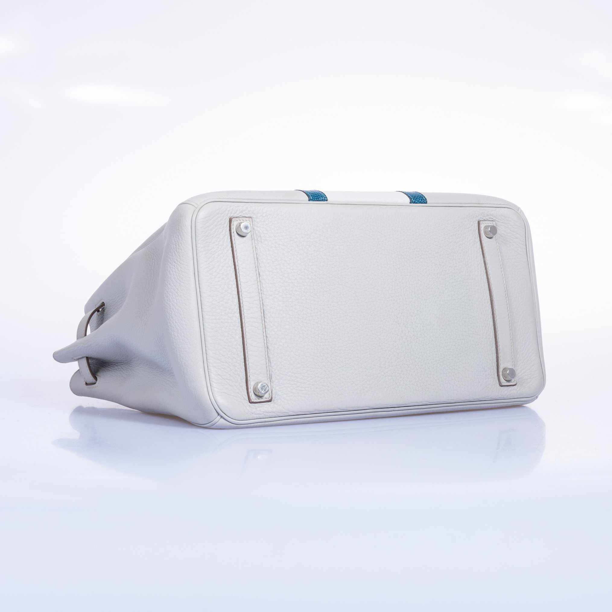 Hermès Birkin 35 Club Gris Perle & White Clemence Mykonos Lizard Palladium Hardware