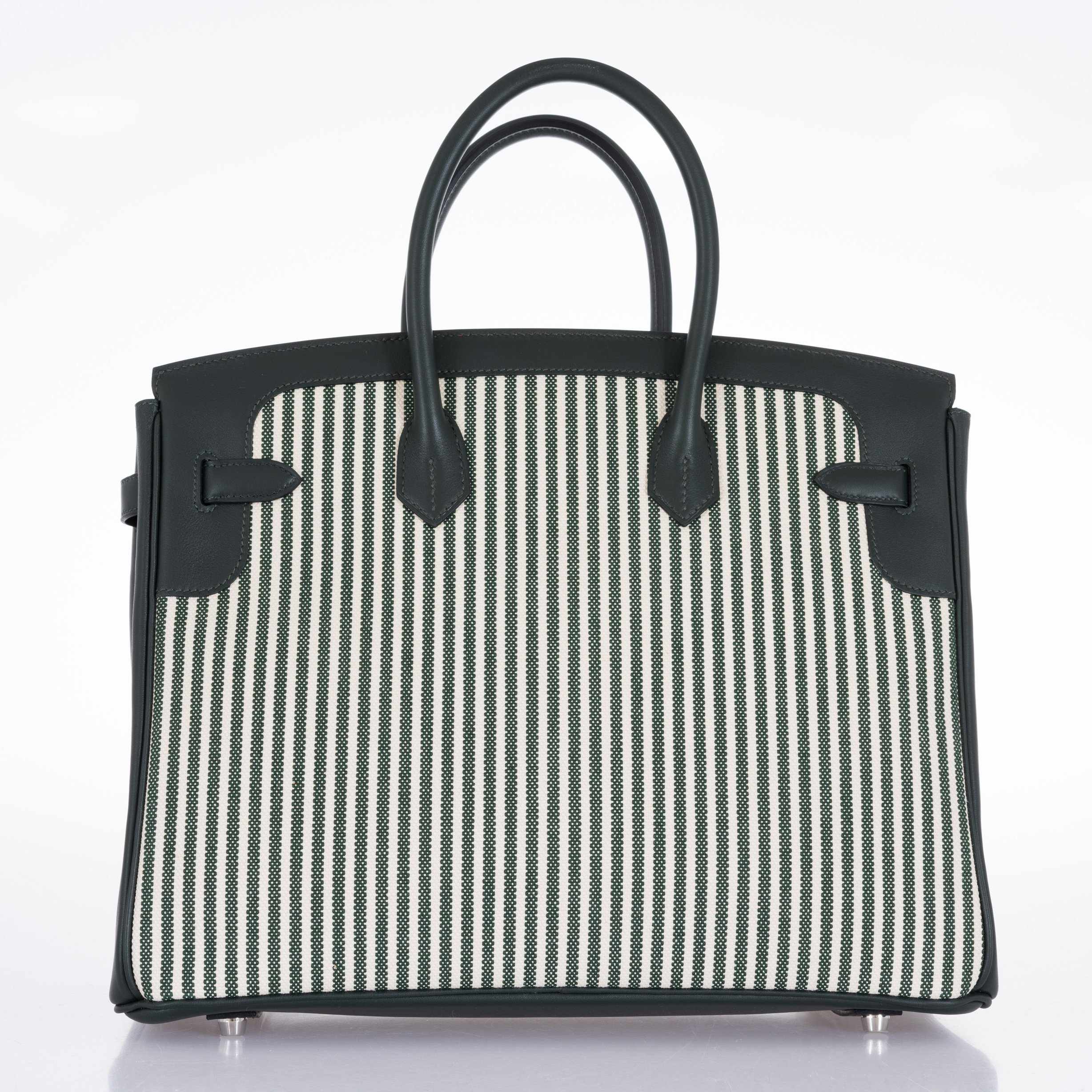 Hermès Birkin 35 Ecru Vert Anglais Toile Riga Swift Palladium Hardware