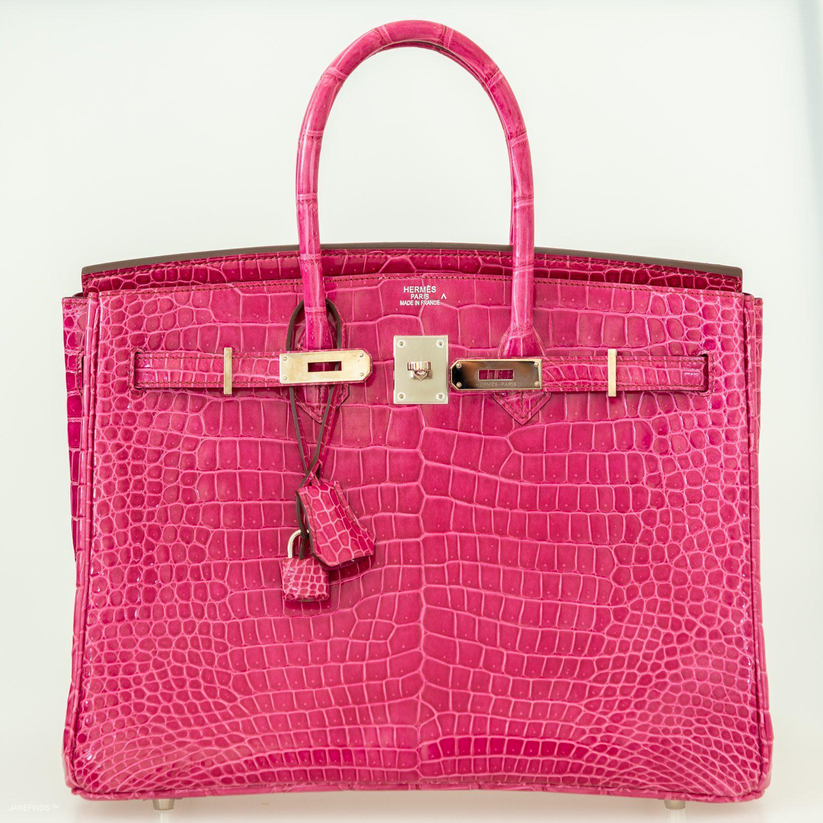 Hermès Birkin 35 Fuchsia Porosus Crocodile with Palladium Hardware - 2011, O Square