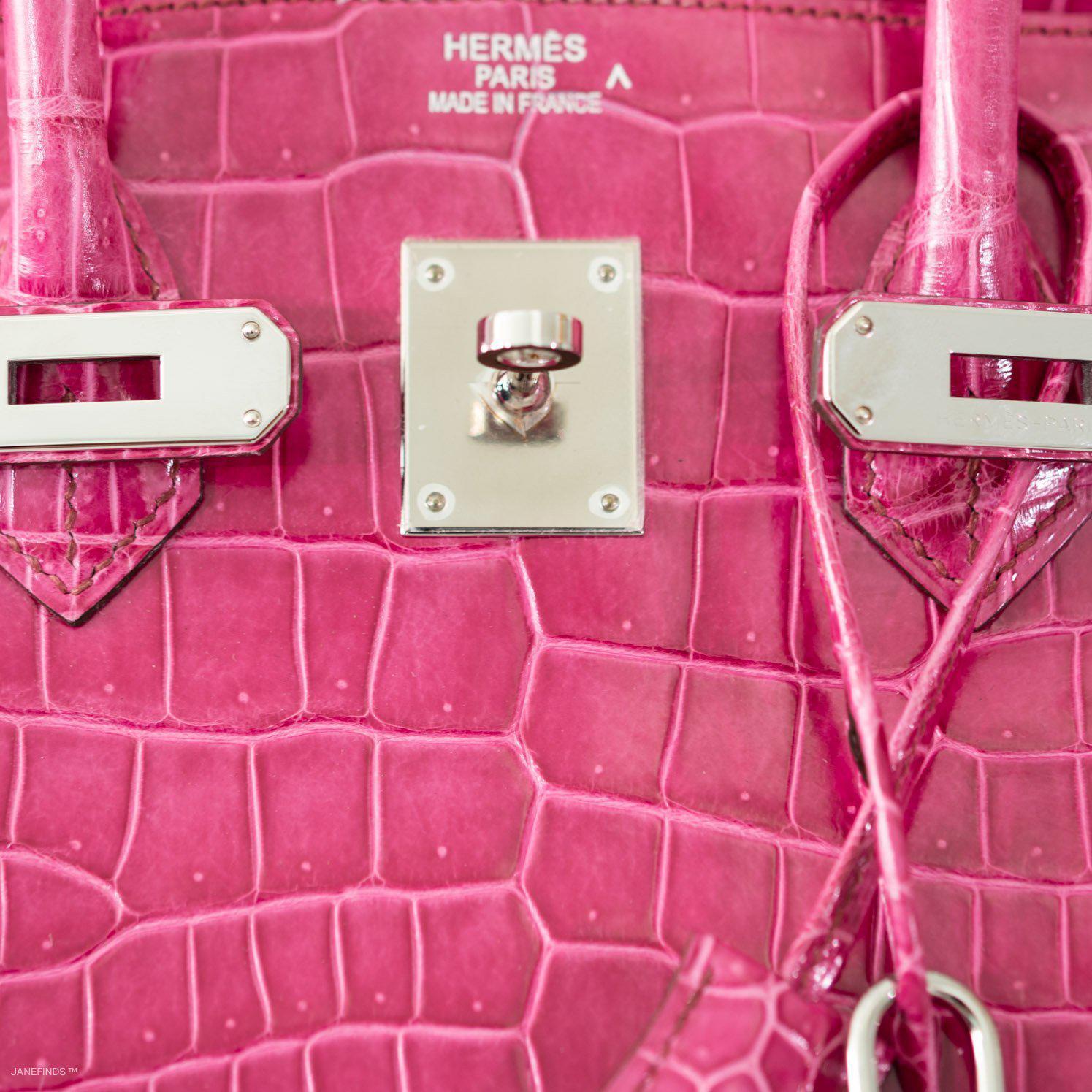 Hermès Birkin 35 Fuchsia Porosus Crocodile with Palladium Hardware - 2011, O Square