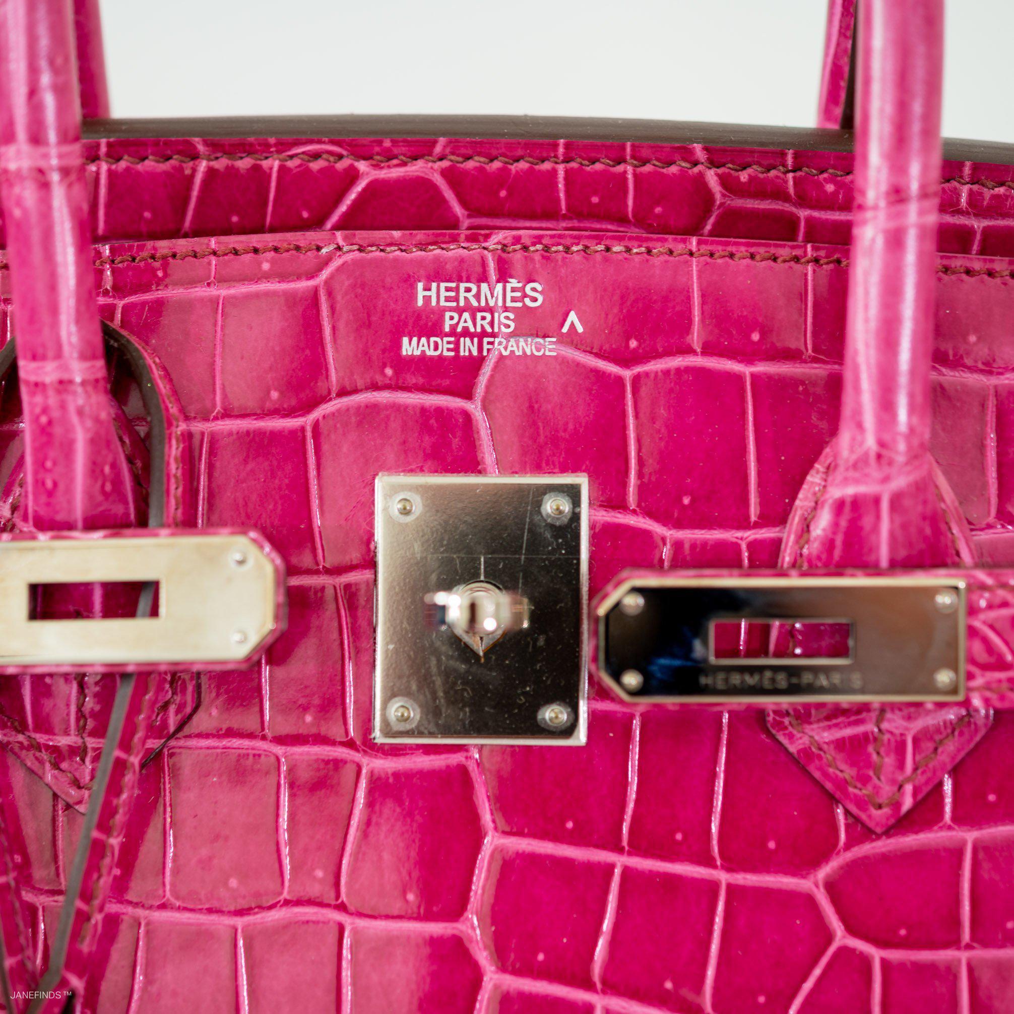 Hermès Birkin 35 Fuchsia Porosus Crocodile with Palladium Hardware - 2011, O Square