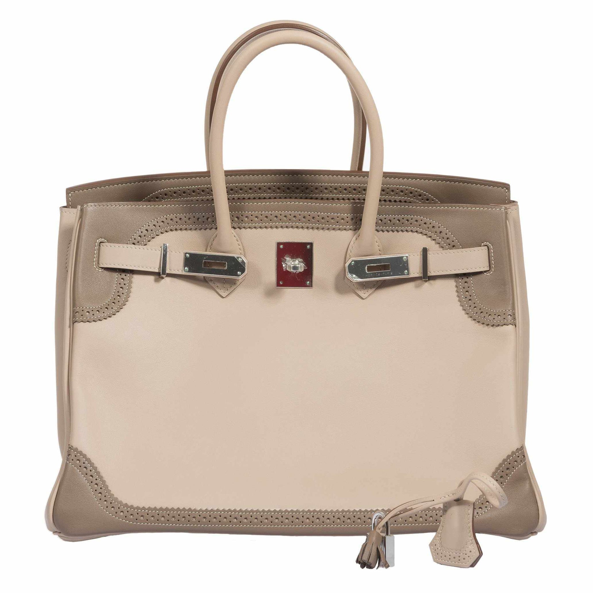 Hermes Birkin 35 Bag Grizzly Ghillies Gris Perle Gris Caillou