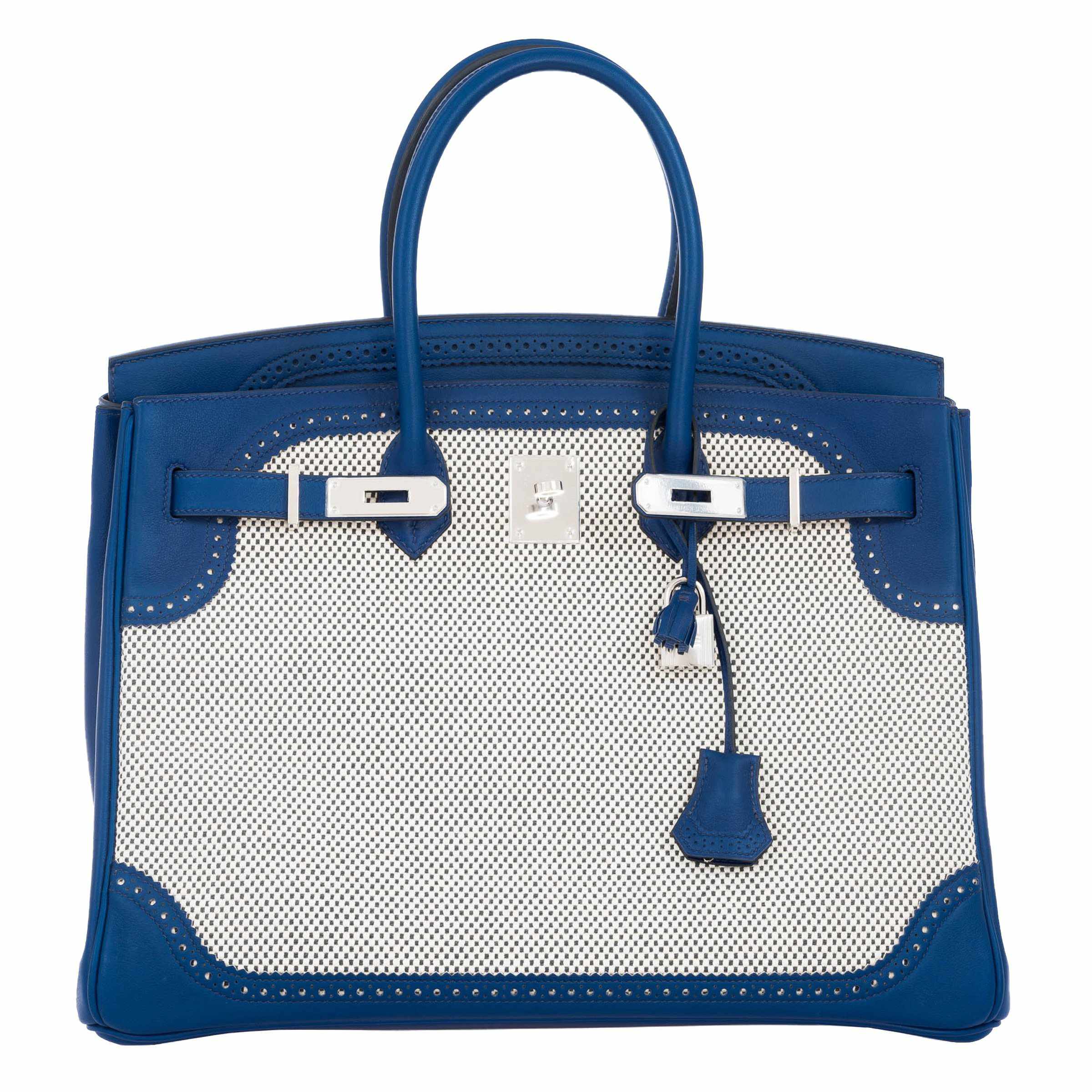 Hermès Birkin 35 Ghillies Bleu Saphir Swift Leather & Toile Palladium Hardware