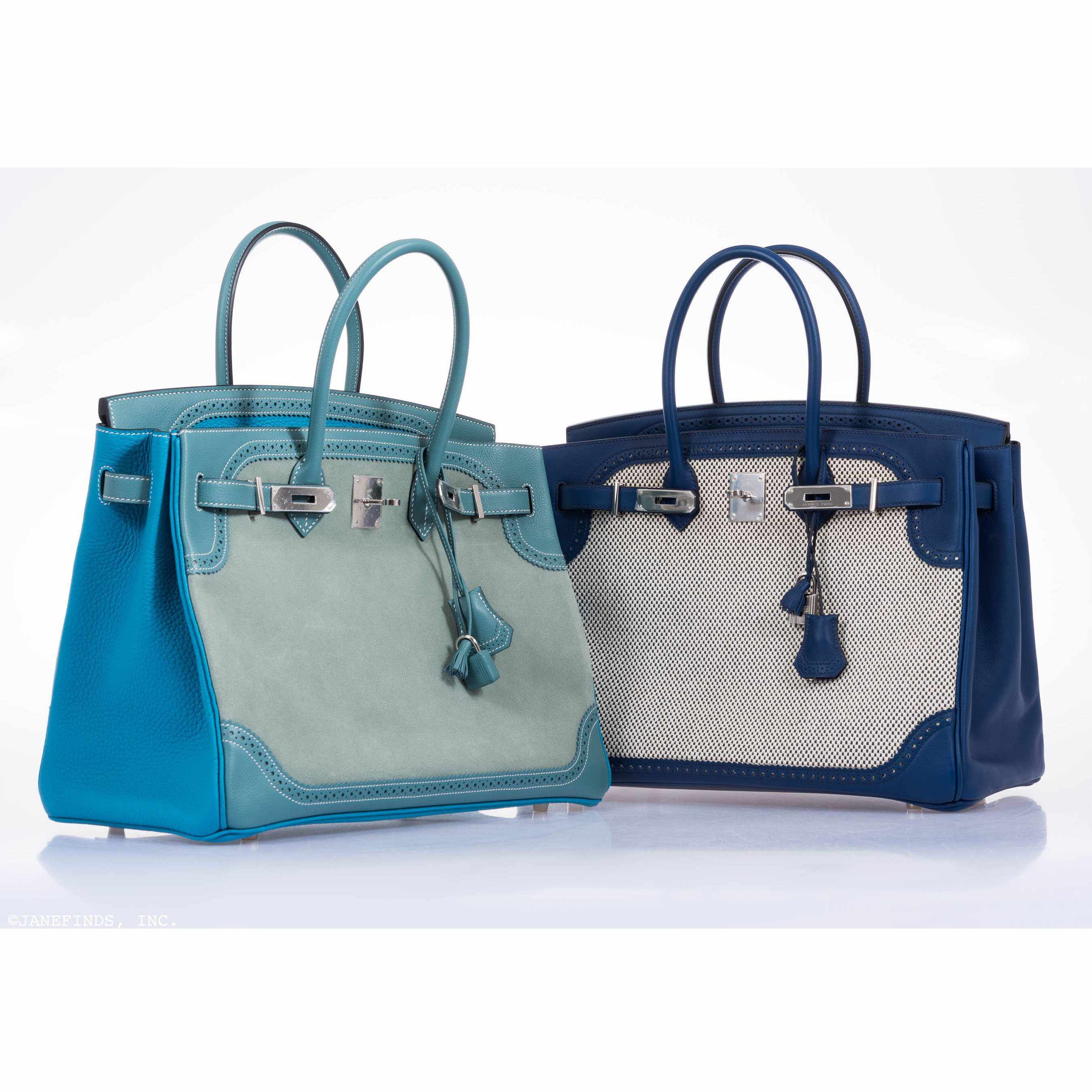 Hermès Birkin 35 "Ghillies" Limited Edition Turquoise & Ciel Evergrain, Swift & Veau Doblis Suede