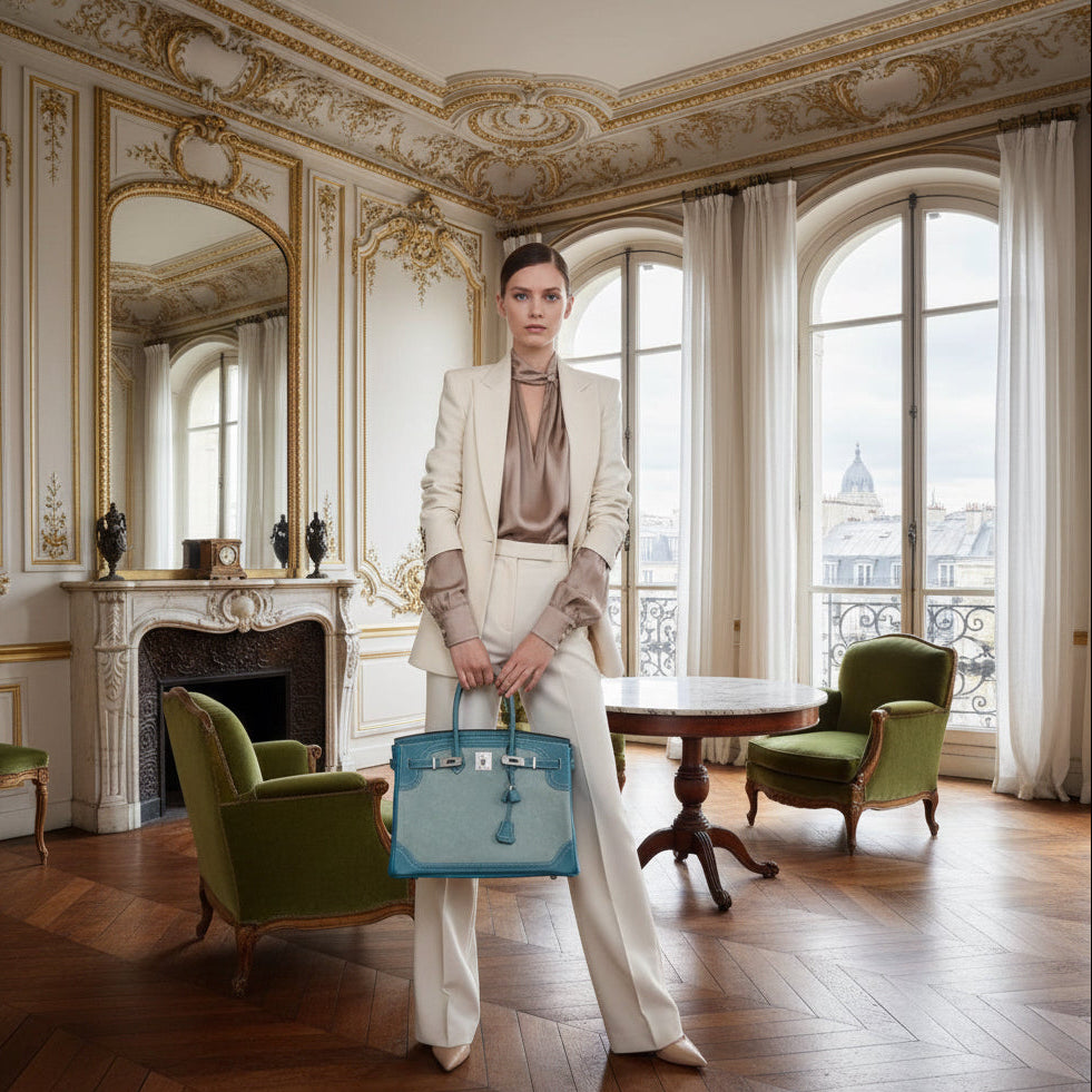 Hermès Birkin 35 "Ghillies" Limited Edition Turquoise & Ciel Evergrain, Swift & Veau Doblis Suede