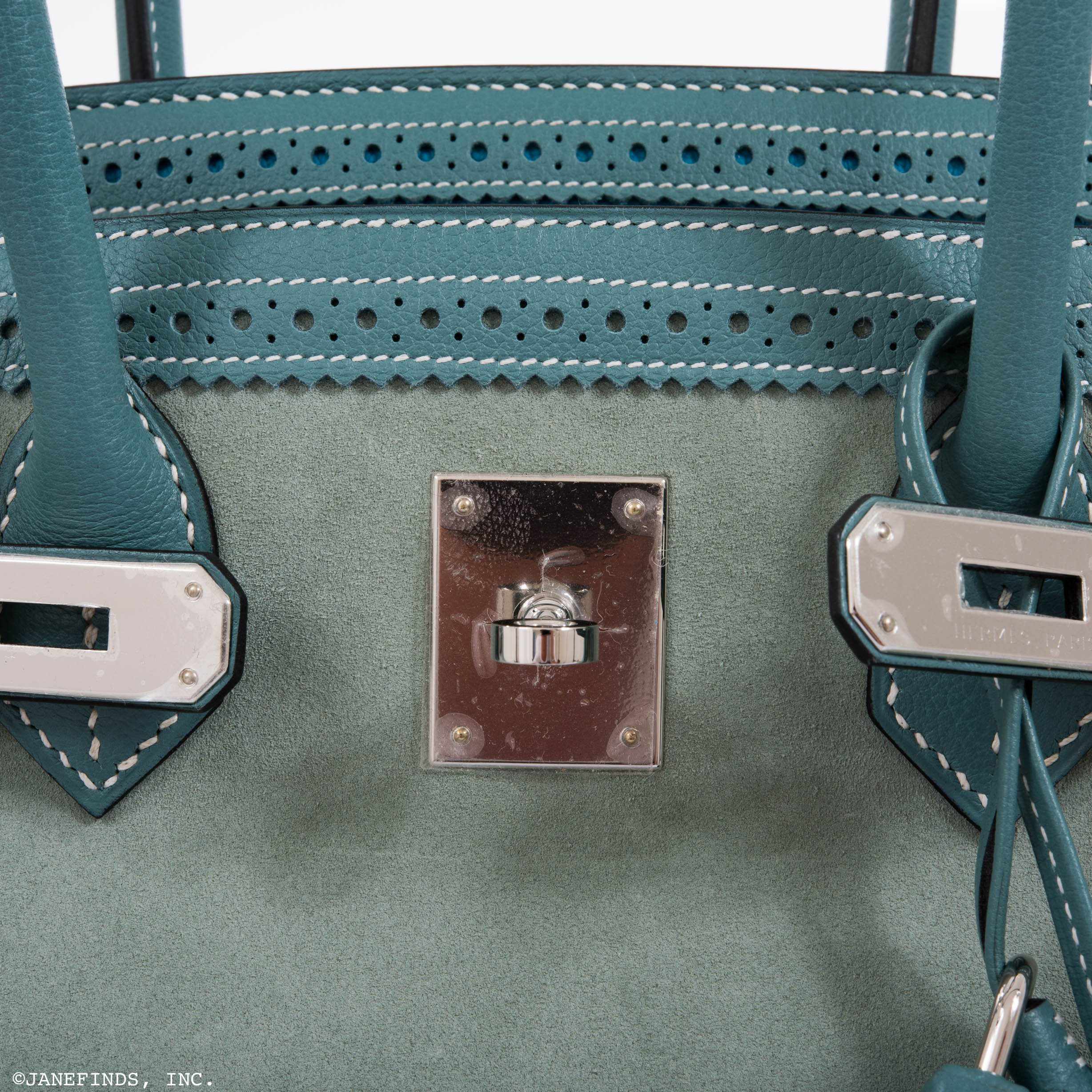 Hermès Birkin 35 "Ghillies" Limited Edition Turquoise & Ciel Evergrain, Swift & Veau Doblis Suede