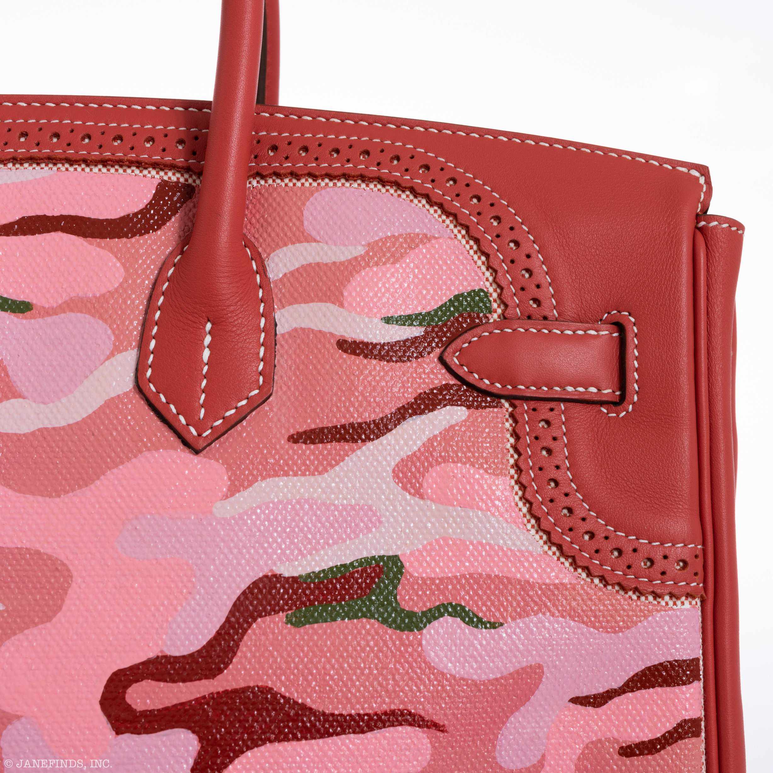 Hermès Birkin 35 Ghillies Sanguine Swift Toile "Cowgirl Camo" * JaneFinds Custom Shop