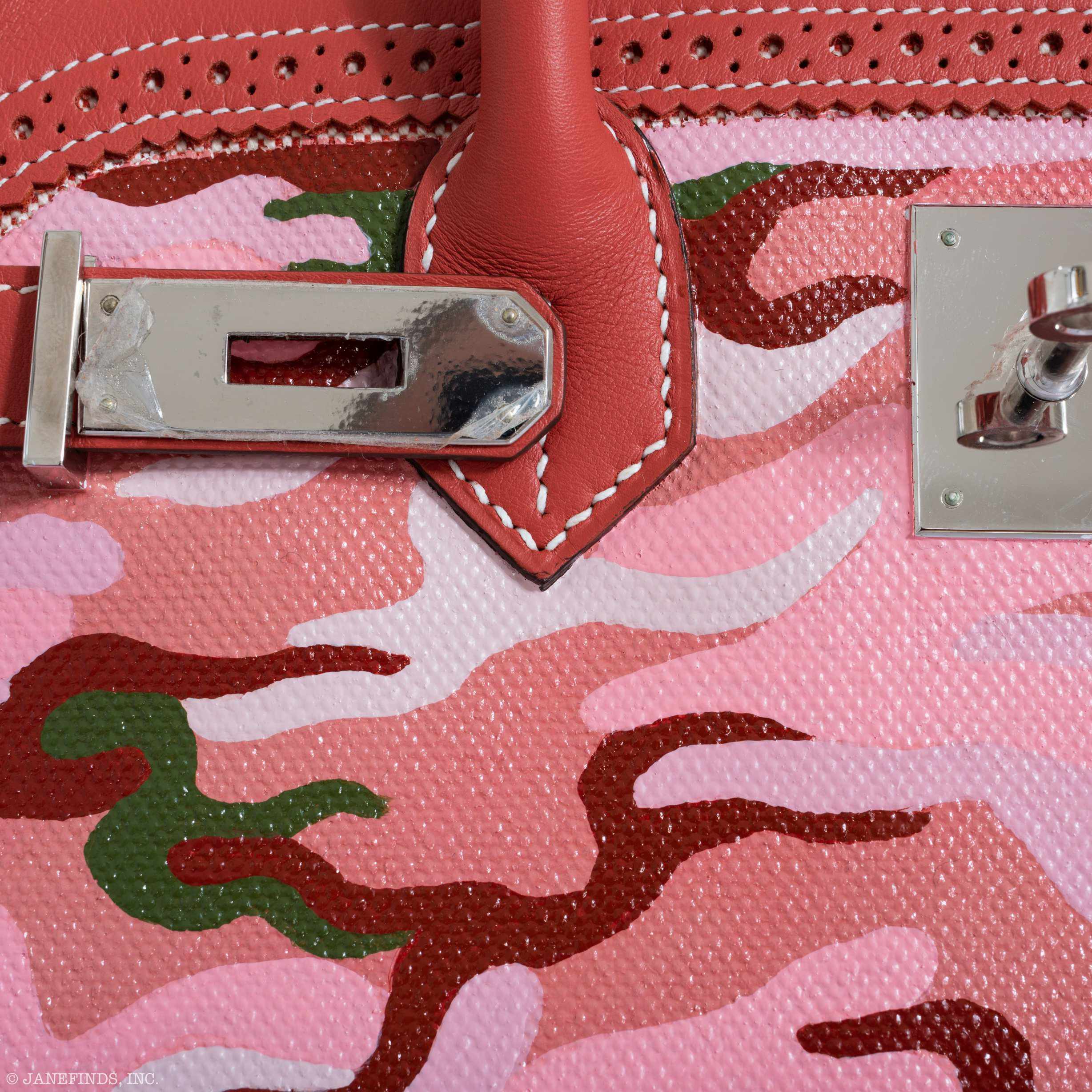 Hermès Birkin 35 Ghillies Sanguine Swift Toile "Cowgirl Camo" * JaneFinds Custom Shop