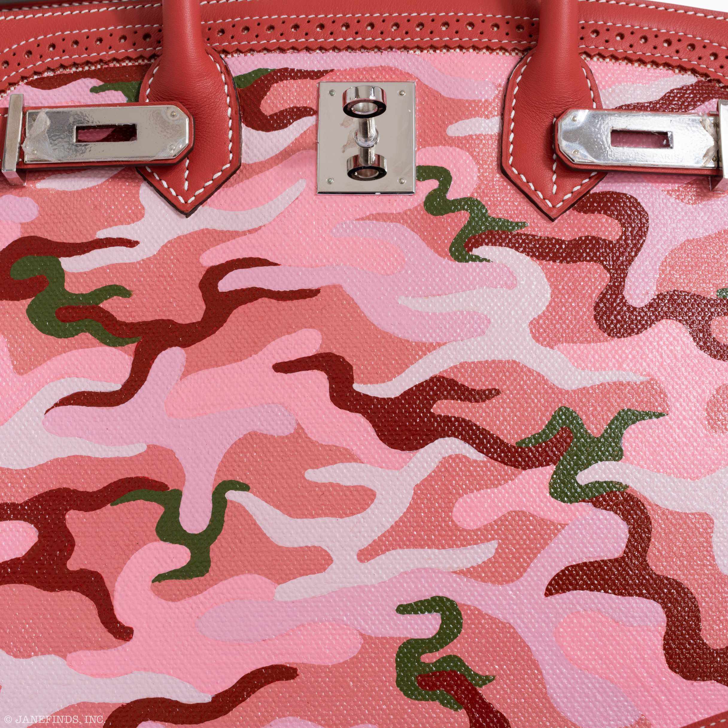 Hermès Birkin 35 Ghillies Sanguine Swift Toile "Cowgirl Camo" * JaneFinds Custom Shop