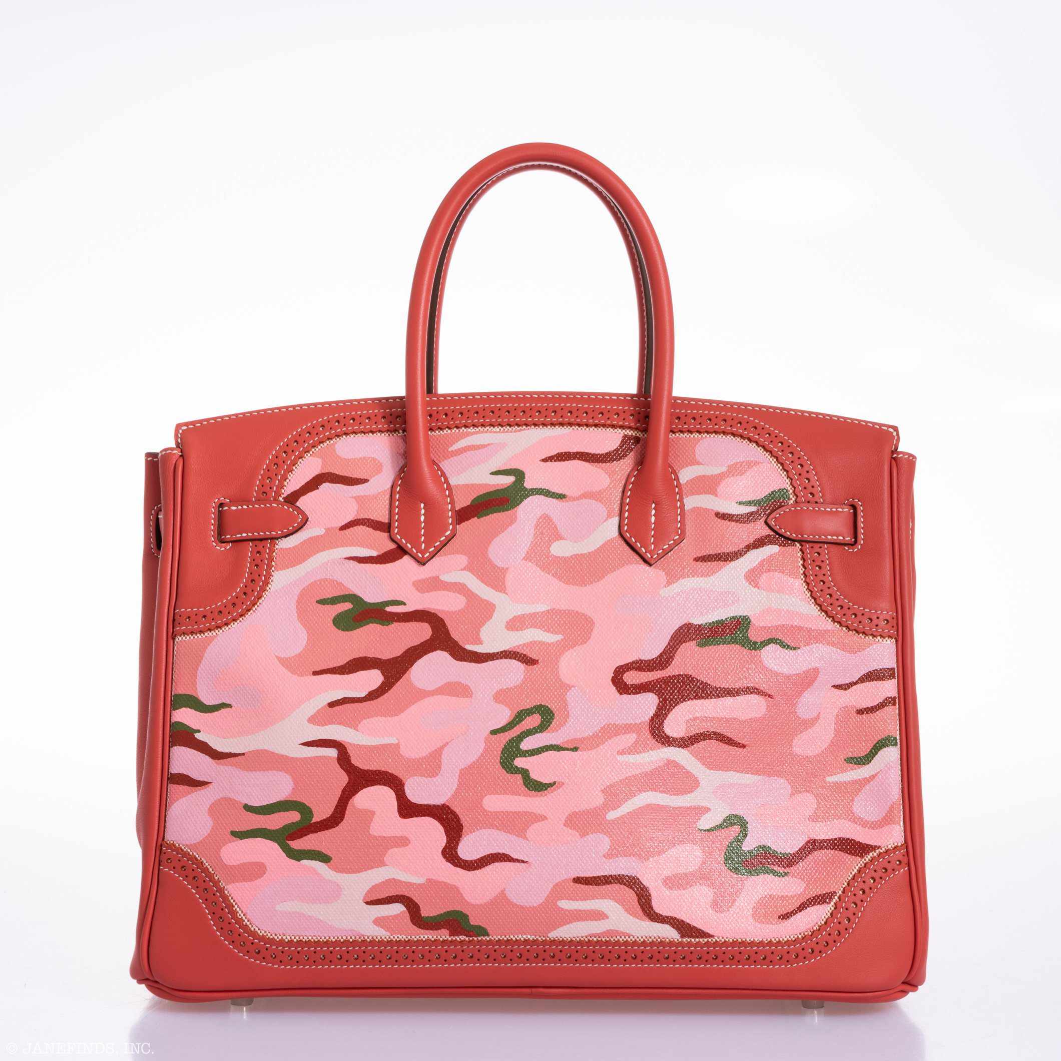 Hermès Birkin 35 Ghillies Sanguine Swift Toile "Cowgirl Camo" * JaneFinds Custom Shop
