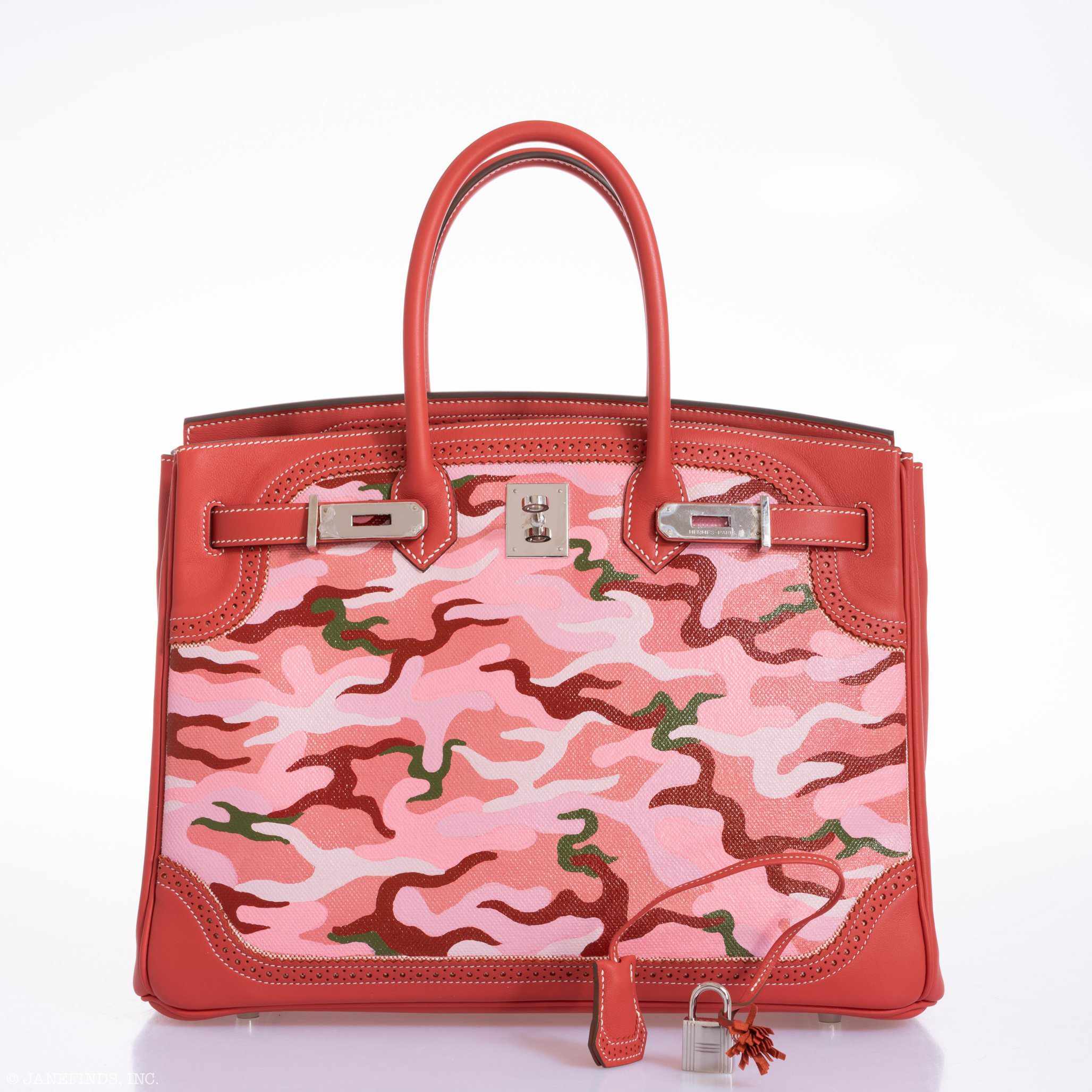 Hermès Birkin 35 Ghillies Sanguine Swift Toile "Cowgirl Camo" * JaneFinds Custom Shop