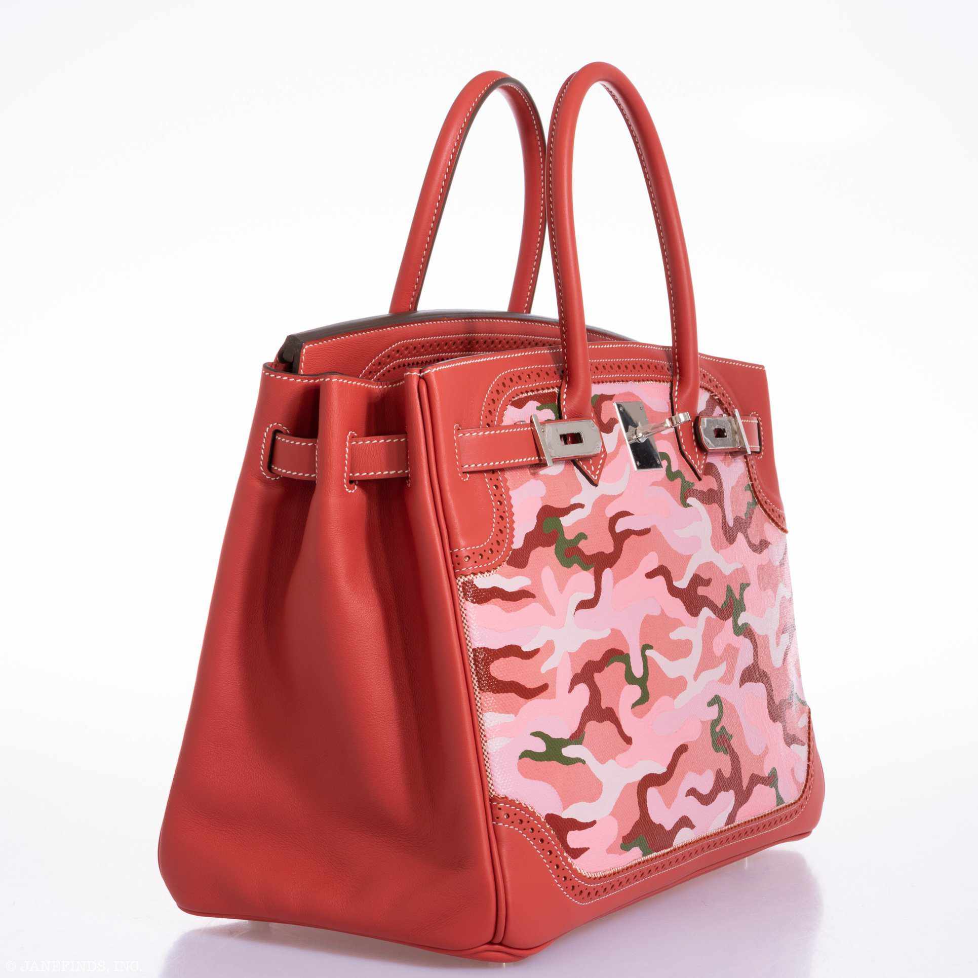 Hermès Birkin 35 Ghillies Sanguine Swift Toile "Cowgirl Camo" * JaneFinds Custom Shop