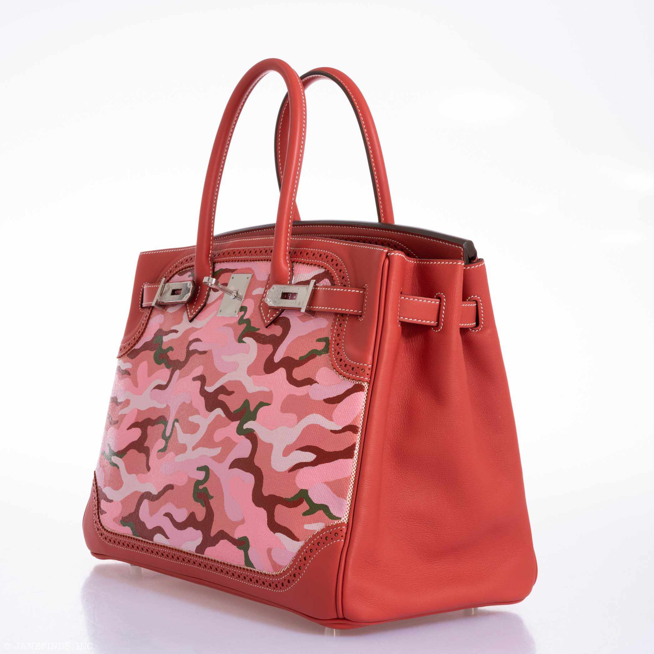 Hermès Birkin 35 Ghillies Sanguine Swift Toile "Cowgirl Camo" * JaneFinds Custom Shop