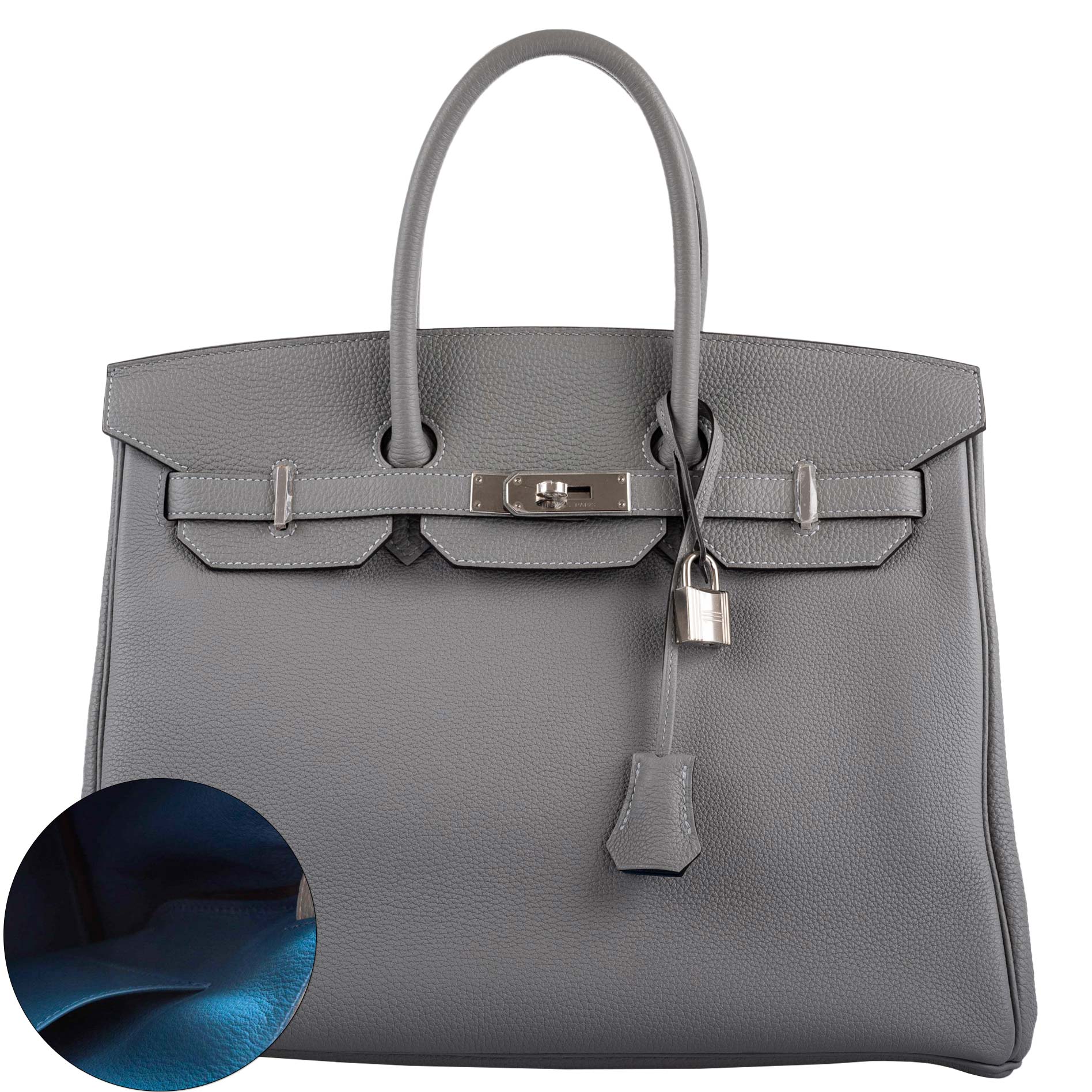 Hermès Gris Mouette & Blue Agate Togo Leather Verso Birkin 35cm