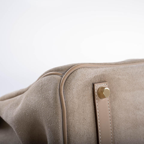 Hermès Birkin 35 Grizzly Argile Veau Doblis Suede & Swift Permabrass Hardware - 2014, R Square