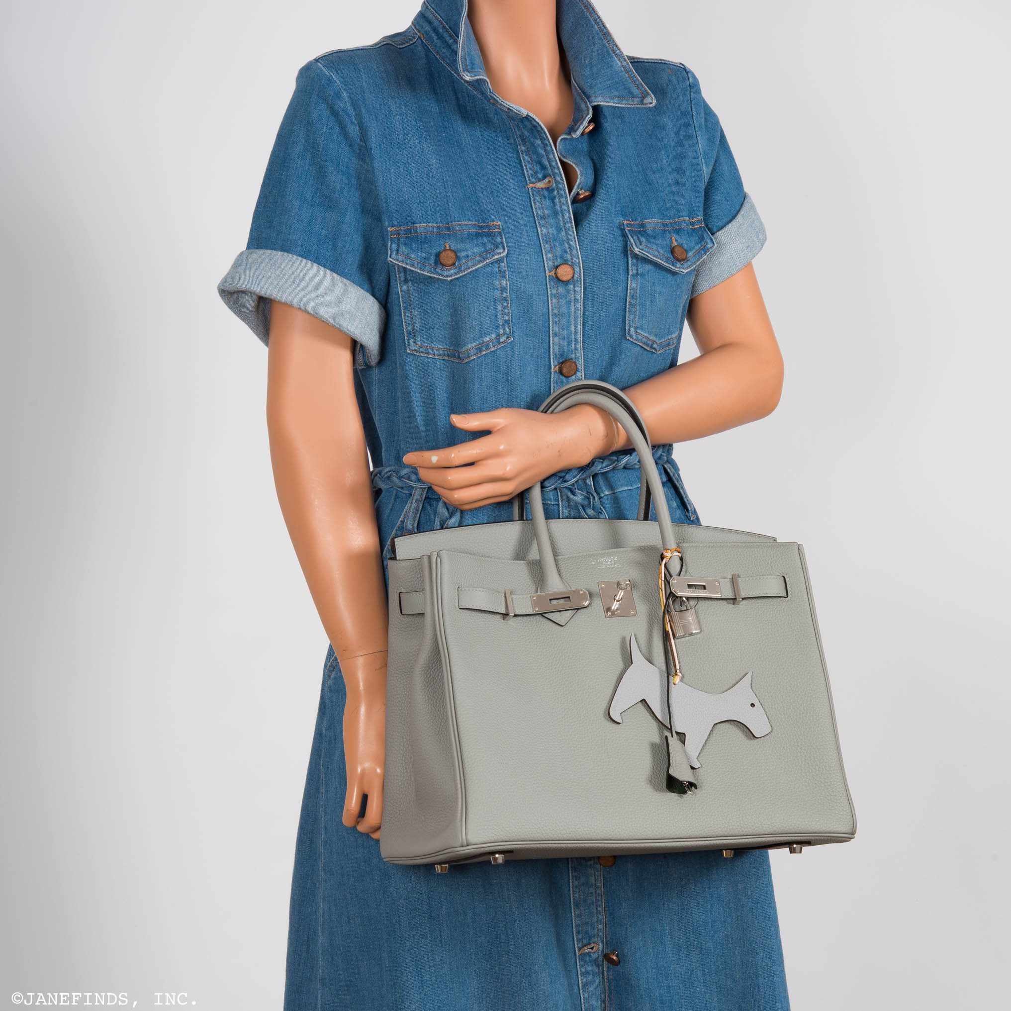 Hermès Birkin 35 HSS Bi-Color Gris Mouette & Vert Fonce Togo Palladium Hardware