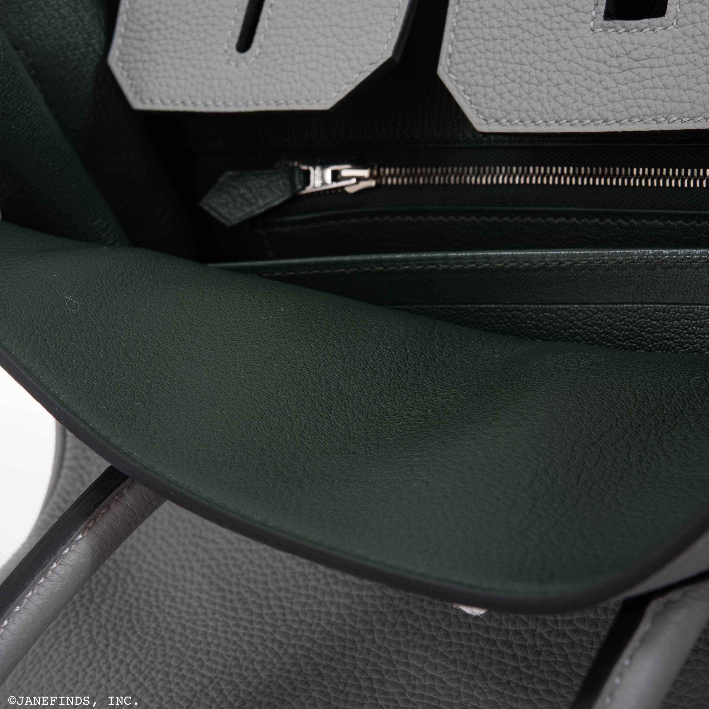 Hermès Birkin 35 HSS Bi-Color Gris Mouette & Vert Fonce Togo Palladium Hardware