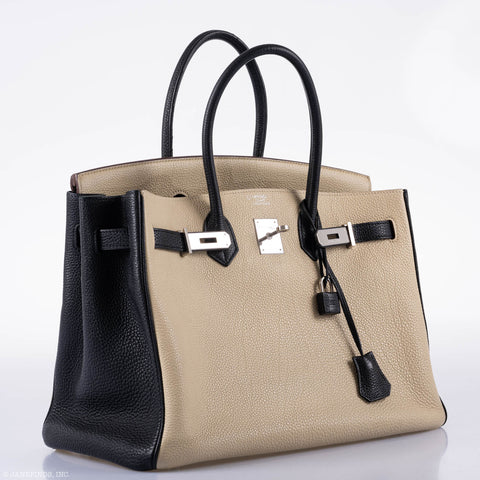 Hermès Birkin 35 HSS Black & Parchemin Togo Leather Palladium Hardware - 2009, M Square