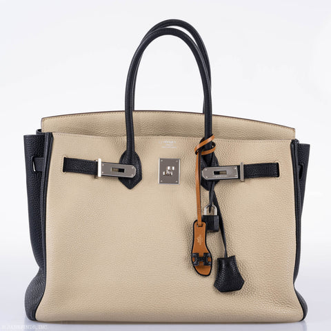 Hermès Birkin 35 HSS Black & Parchemin Togo Leather Palladium Hardware - 2009, M Square