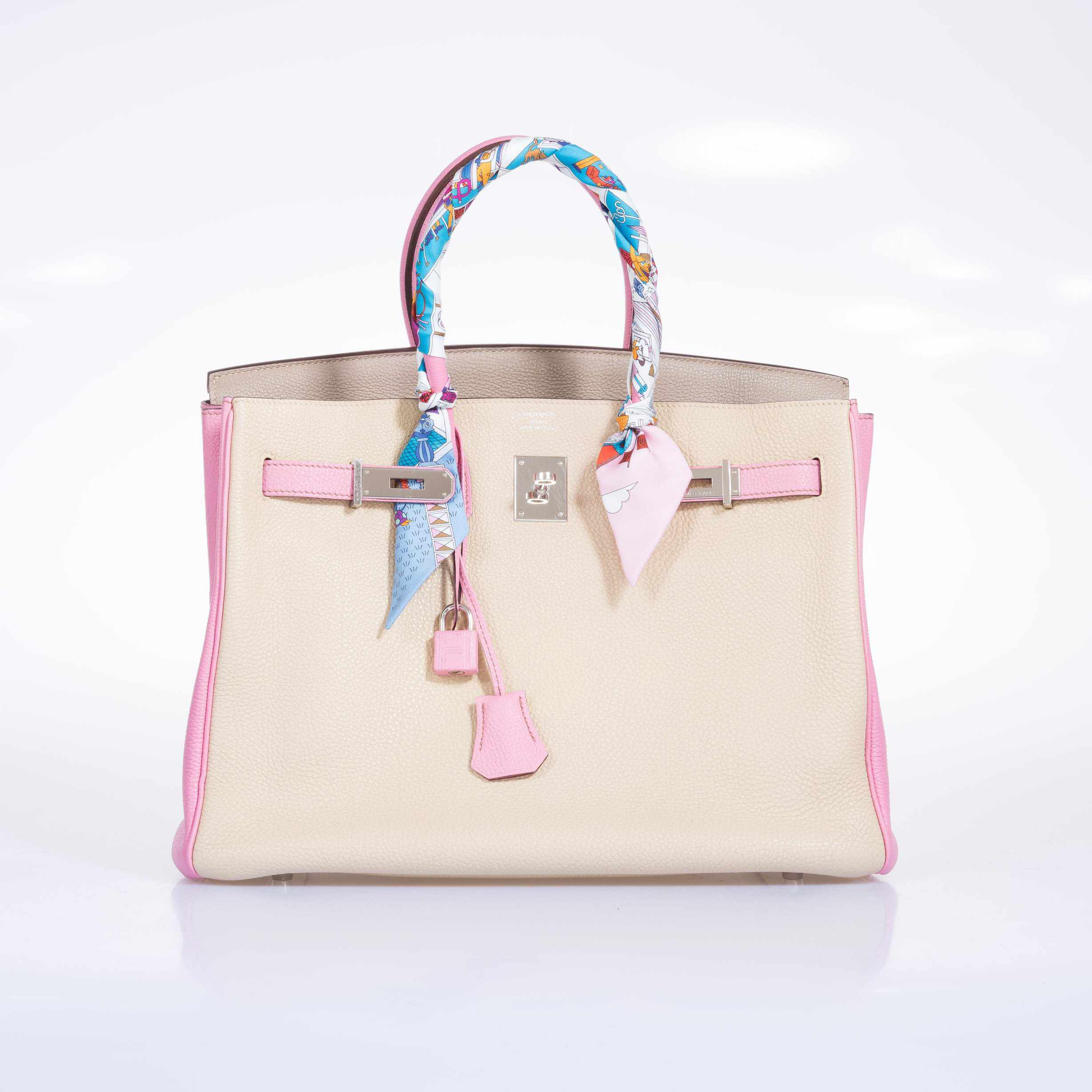 Hermès Birkin 35 HSS Gris Tourterelle/Bubblegum/Trench Togo Palladium Hardware