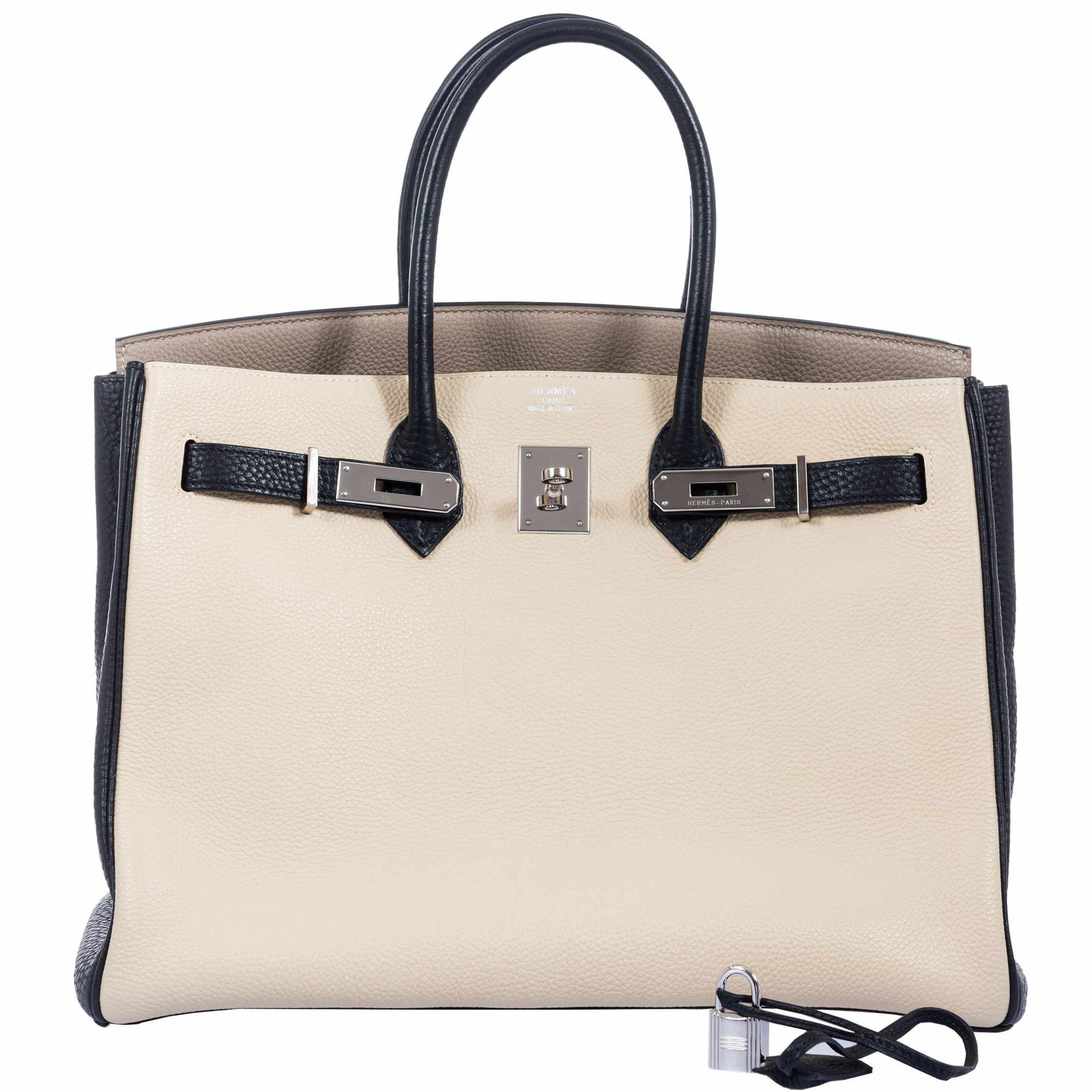 Hermès Birkin 35 HSS Tri-Color Parchment, Etoupe & Black Togo Palladium Hardware - 2007